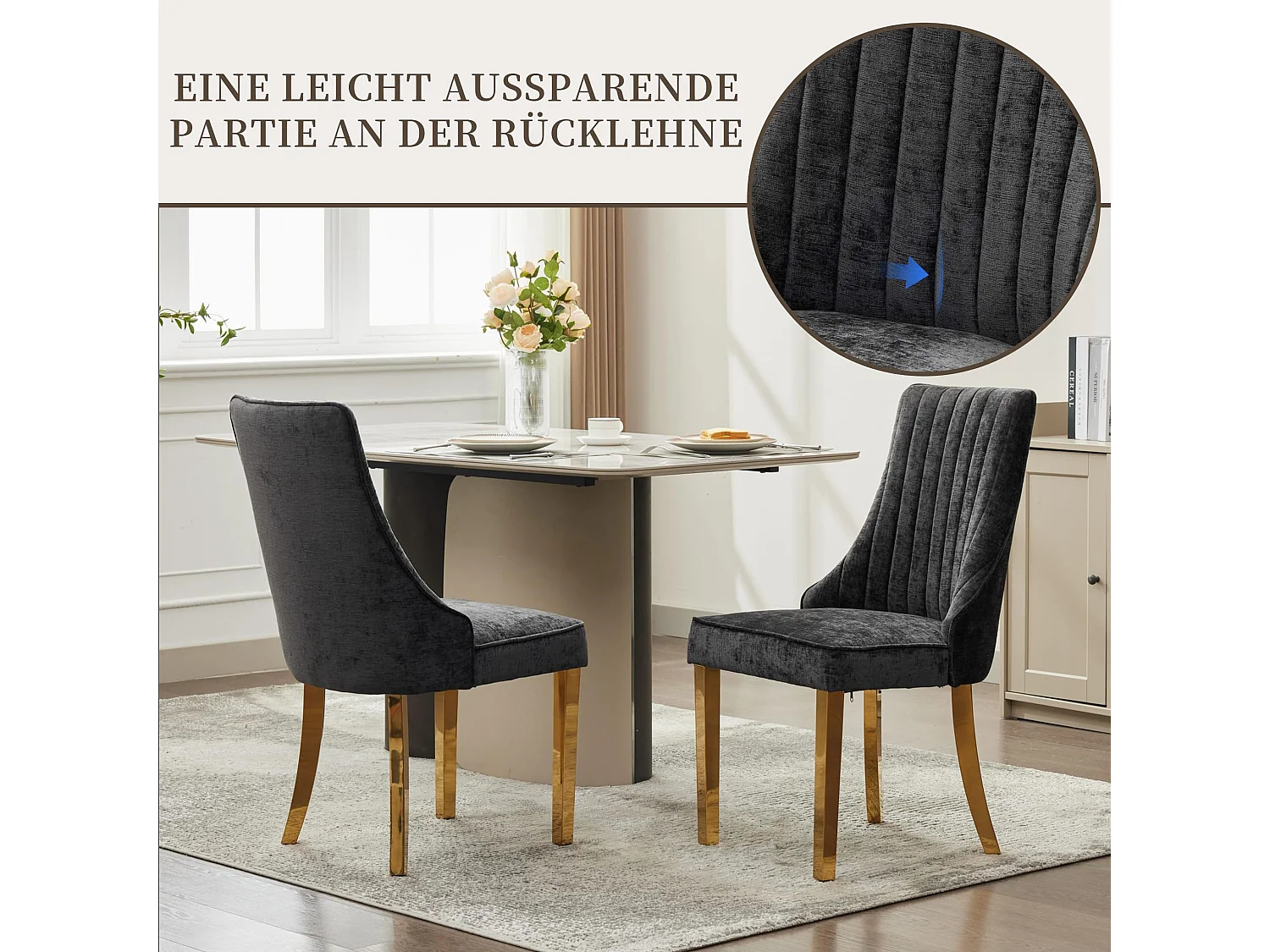 Esszimmerstühle 2er Set mit Chenille-Bezug, moderner Küchenstuhl mit geschwungenen Füßen und verstellbaren Fußpads, für Esszimmer, Küche und Schlafzimmer