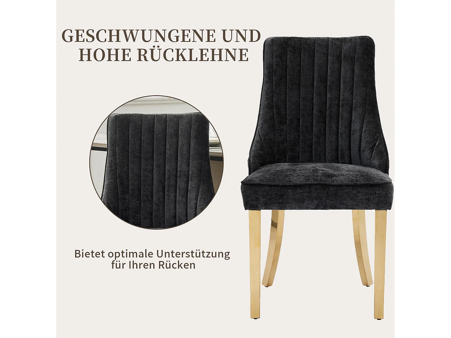 Esszimmerstühle 2er Set mit Chenille-Bezug, moderner Küchenstuhl mit geschwungenen Füßen und verstellbaren Fußpads, für Esszimmer, Küche und Schlafzimmer