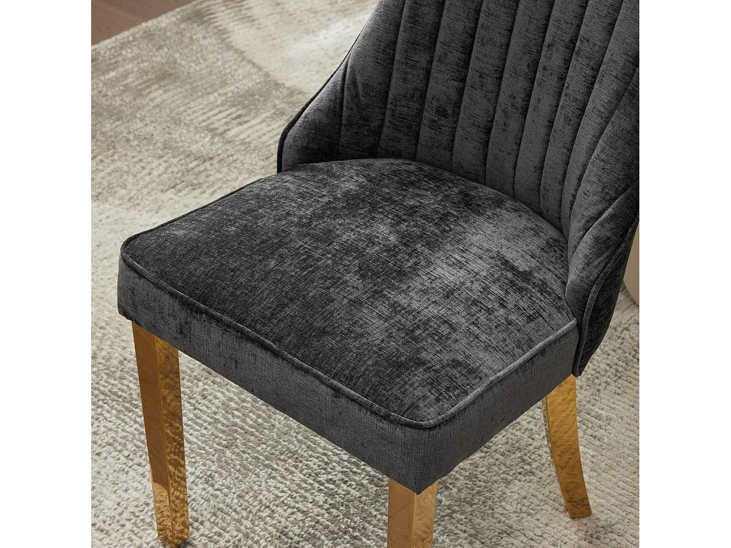 Lot de 2 chaises de salle à manger modernes en chenille avec haut dossier rainuré