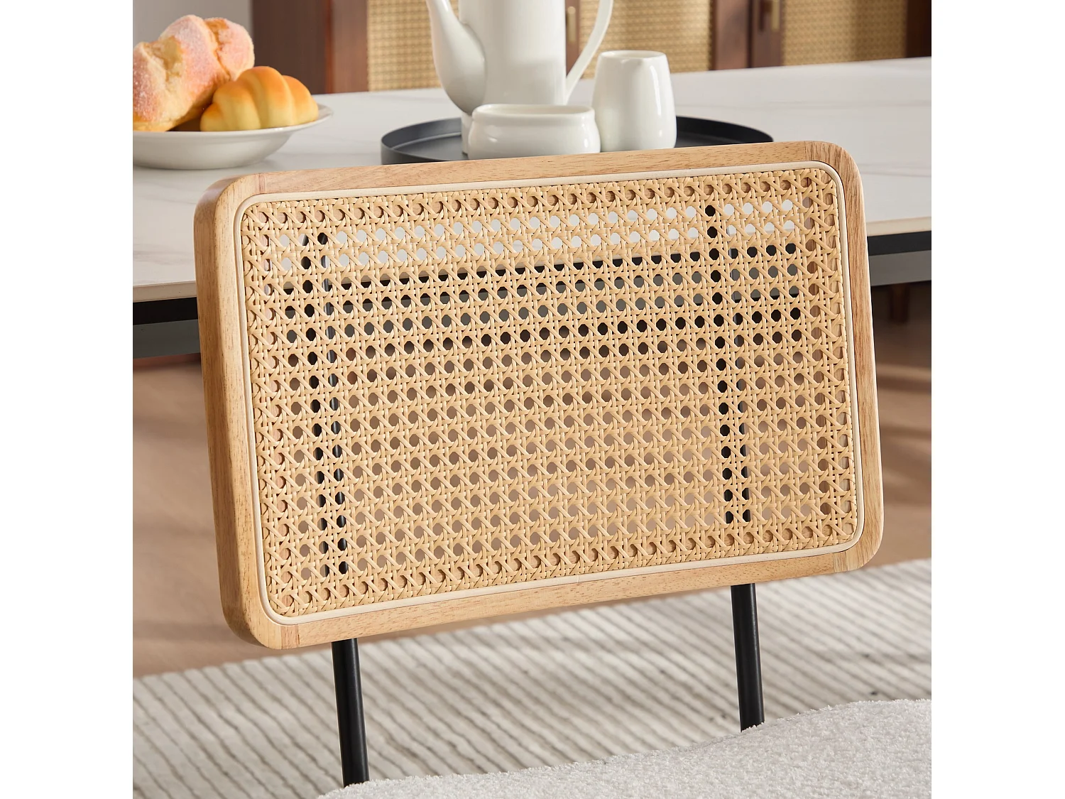 Set van 2 moderne vintage eetkamerstoelen met PE rotan rugleuning