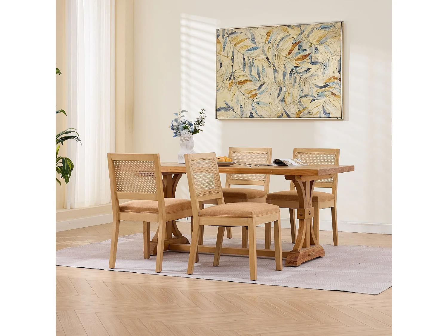 Set van 2 eetkamerstoelen met cane rugleuning en naturel houten frame