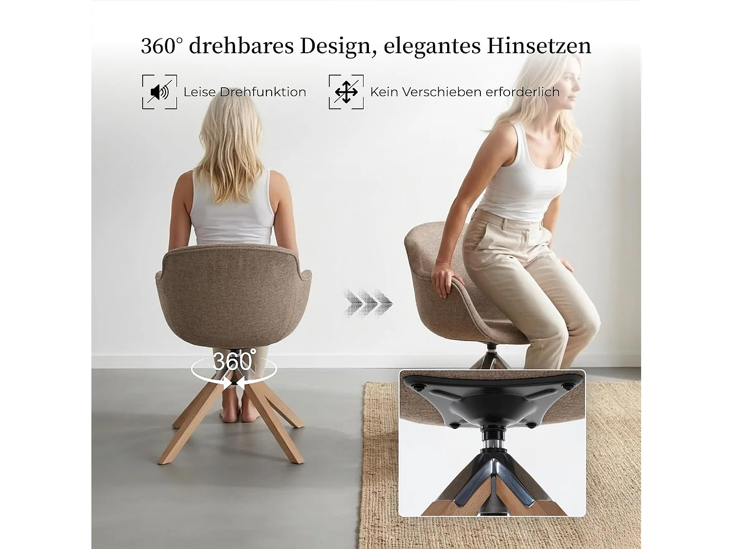Moderne Draaibare Eetkamerstoel 2-Delig Set met Geïntegreerde Armleuningen