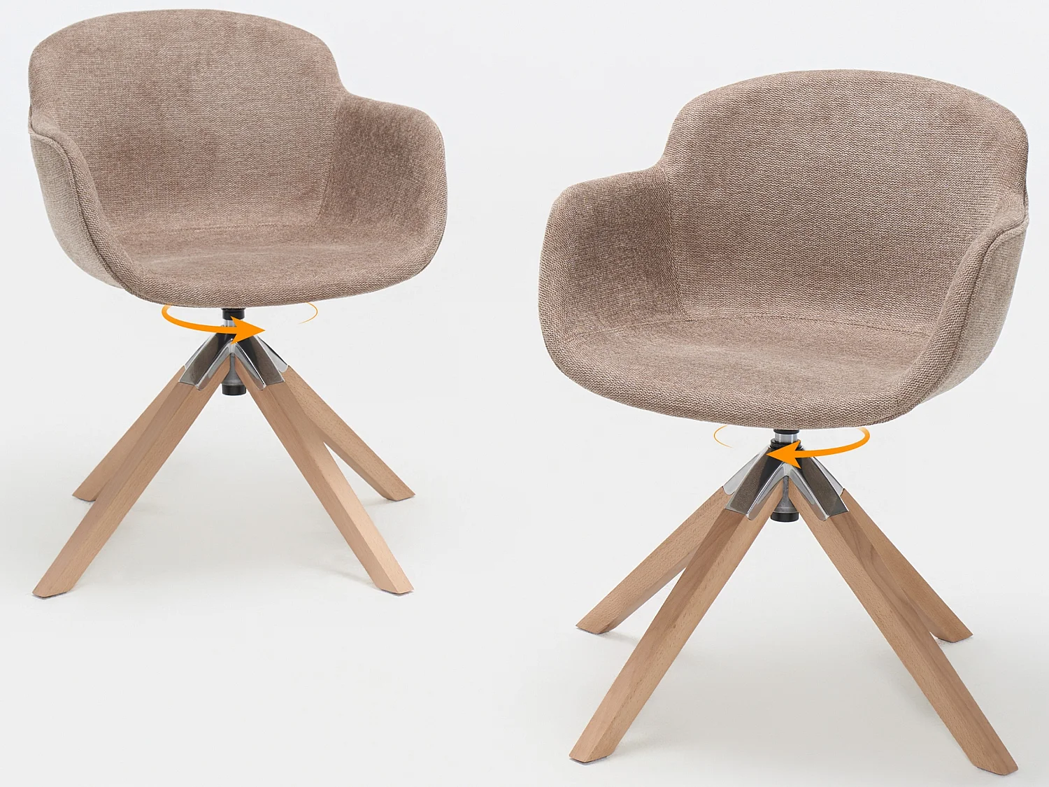 Moderne draaibare eetkamerstoelen set van 2 met stoffen bekleding en beuken poten