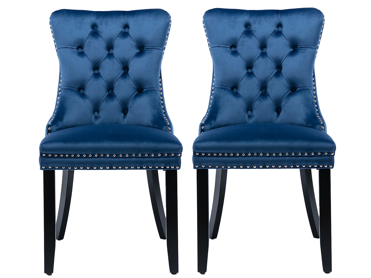 Set van 2 fluwelen eetkamerstoelen, gestoffeerde stoelen met verstelbare houten poten, ringgreep en gecapitonneerde rugleuning