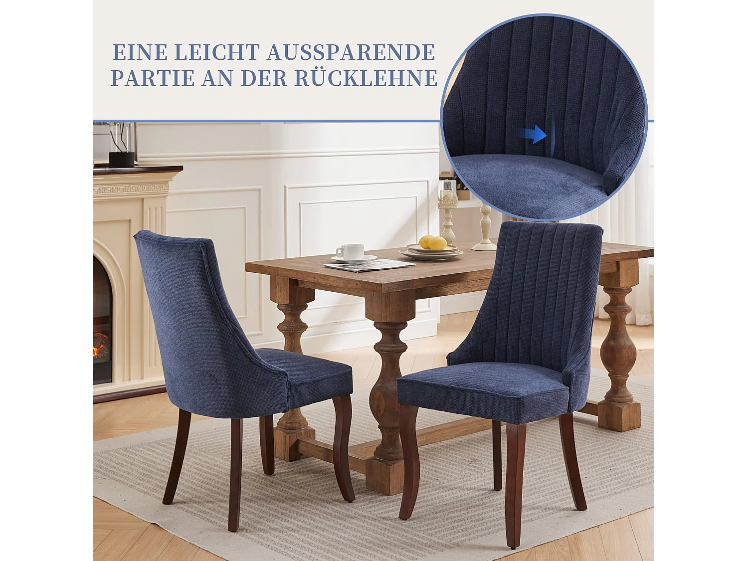 Ensemble de 2 chaises de salle à manger en chenille moderne avec pieds courbés et patins réglables - Bleu