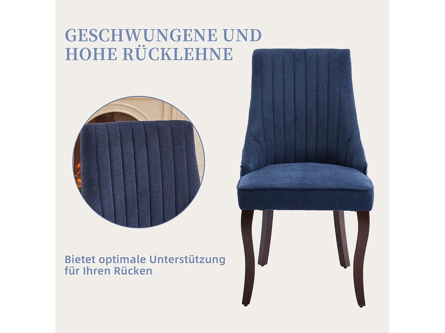 Ensemble de 2 chaises de salle à manger en chenille moderne avec pieds courbés et patins réglables - Bleu