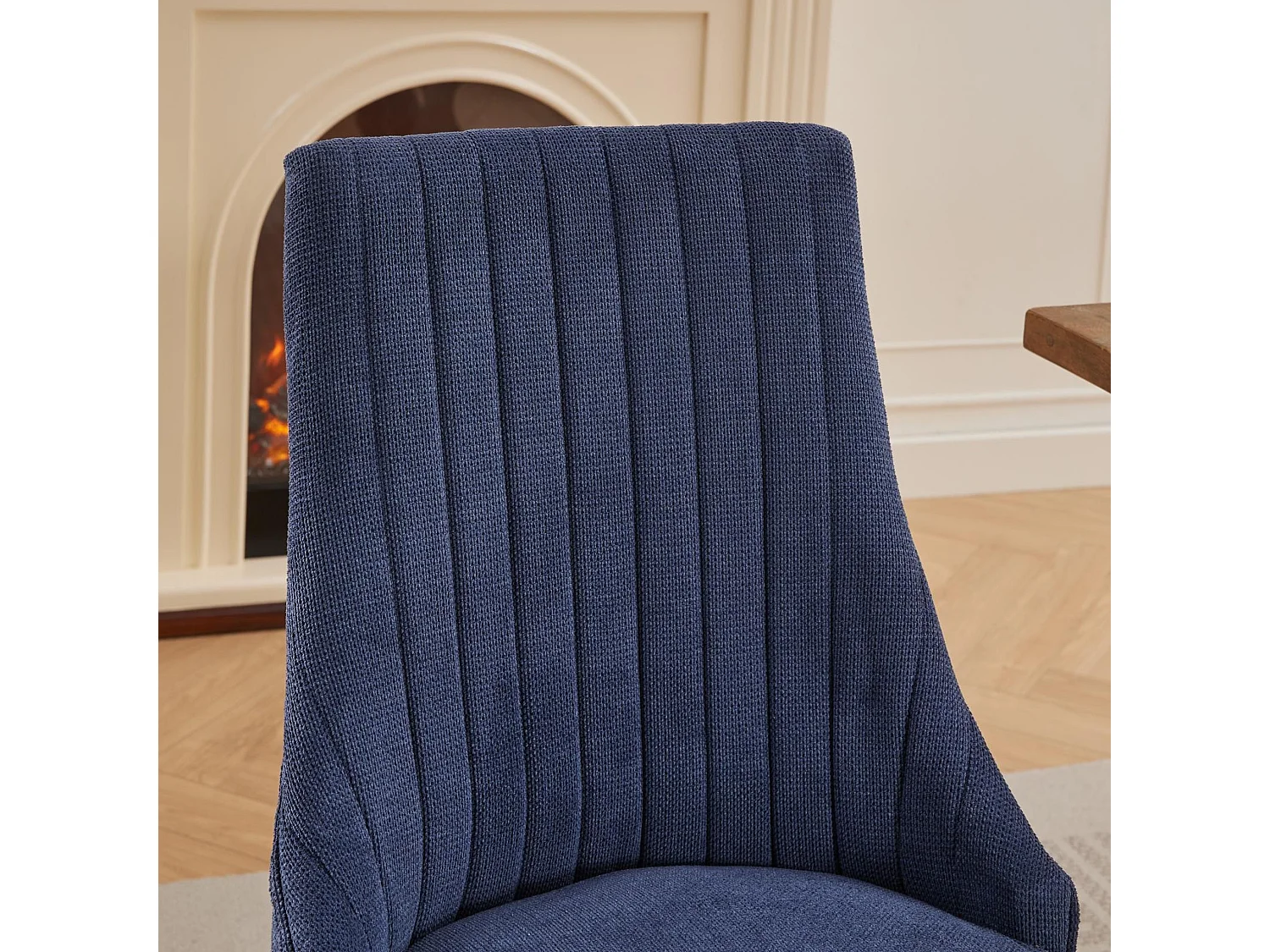 Lot de 2 chaises de salle à manger modernes en chenille avec haut dossier rainuré