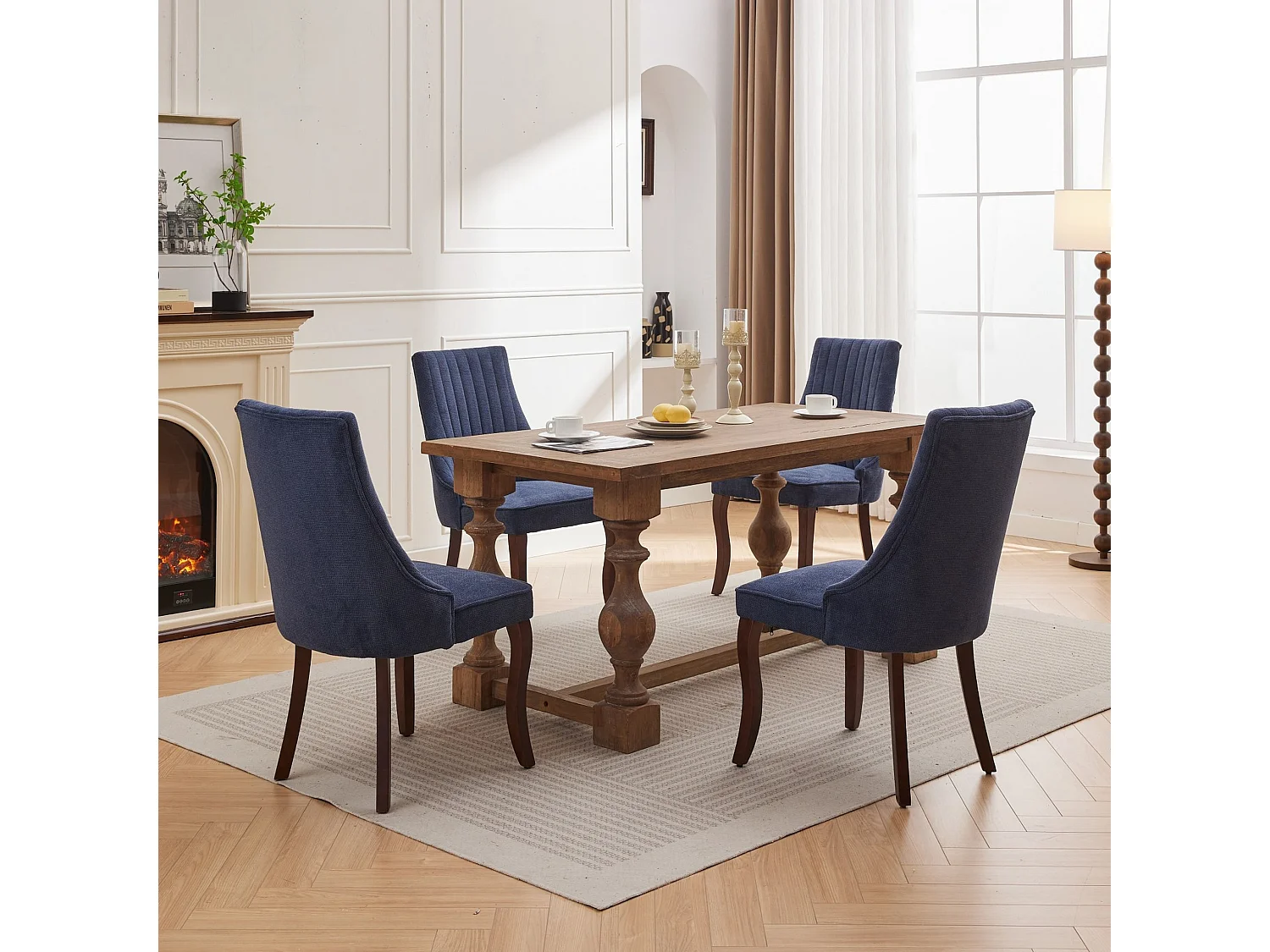 Lot de 2 chaises de salle à manger modernes en chenille avec haut dossier rainuré