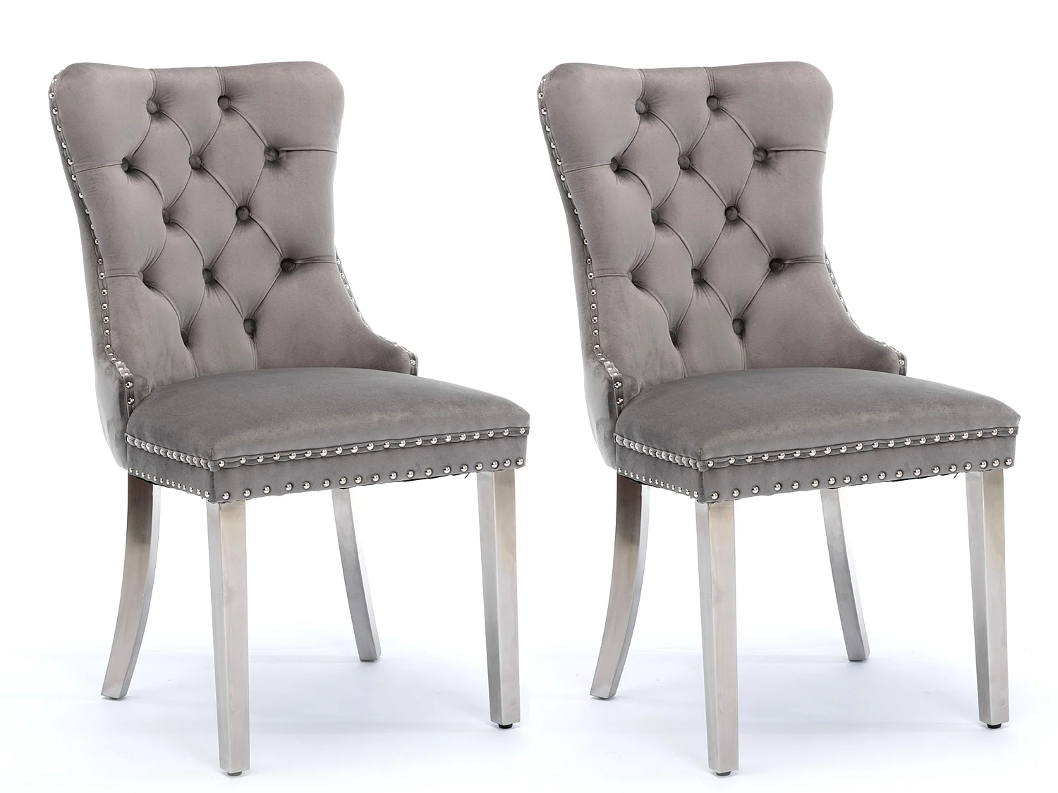 Set van 2 fluwelen eetkamerstoelen in Franse luxestijl met gecapitonneerde rug