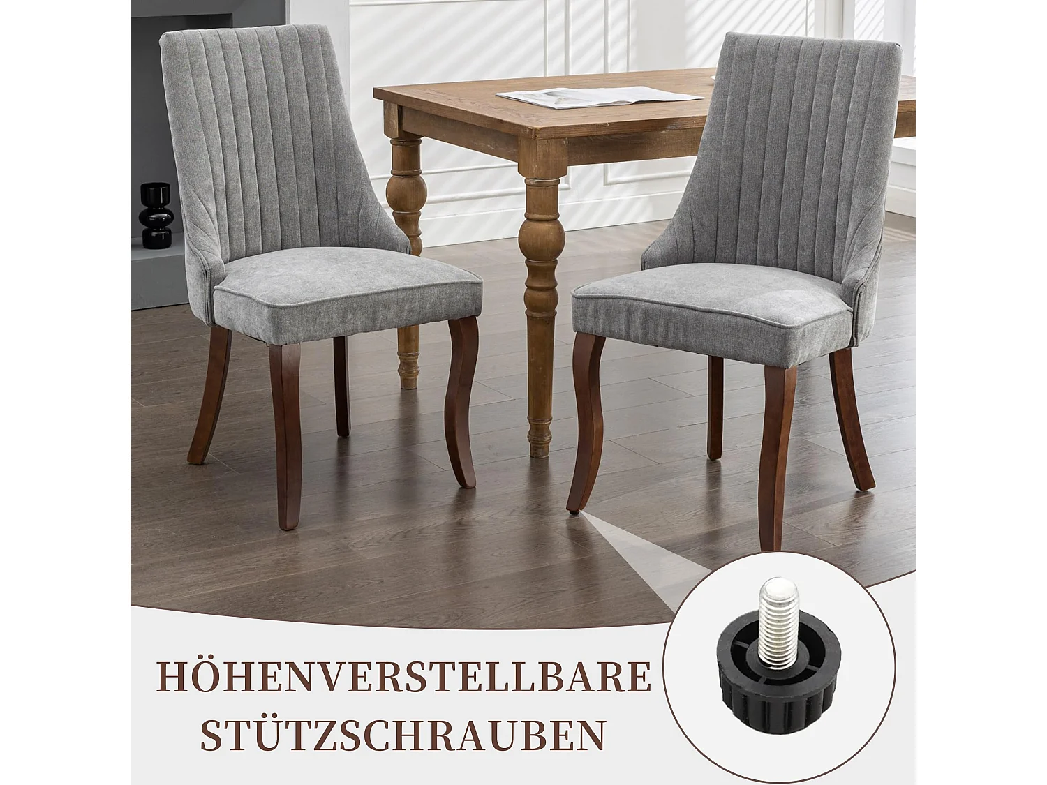 Juego de 2 sillas de comedor modernas de chenilla con patas curvas y almohadillas para pies ajustables