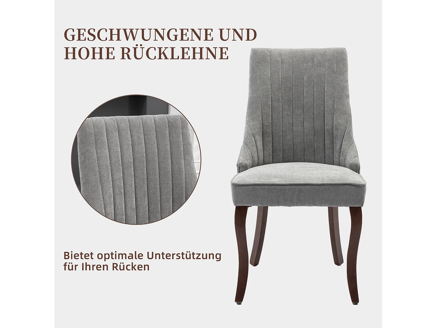 Lot de 2 chaises de salle à manger modernes en chenille avec haut dossier rainuré