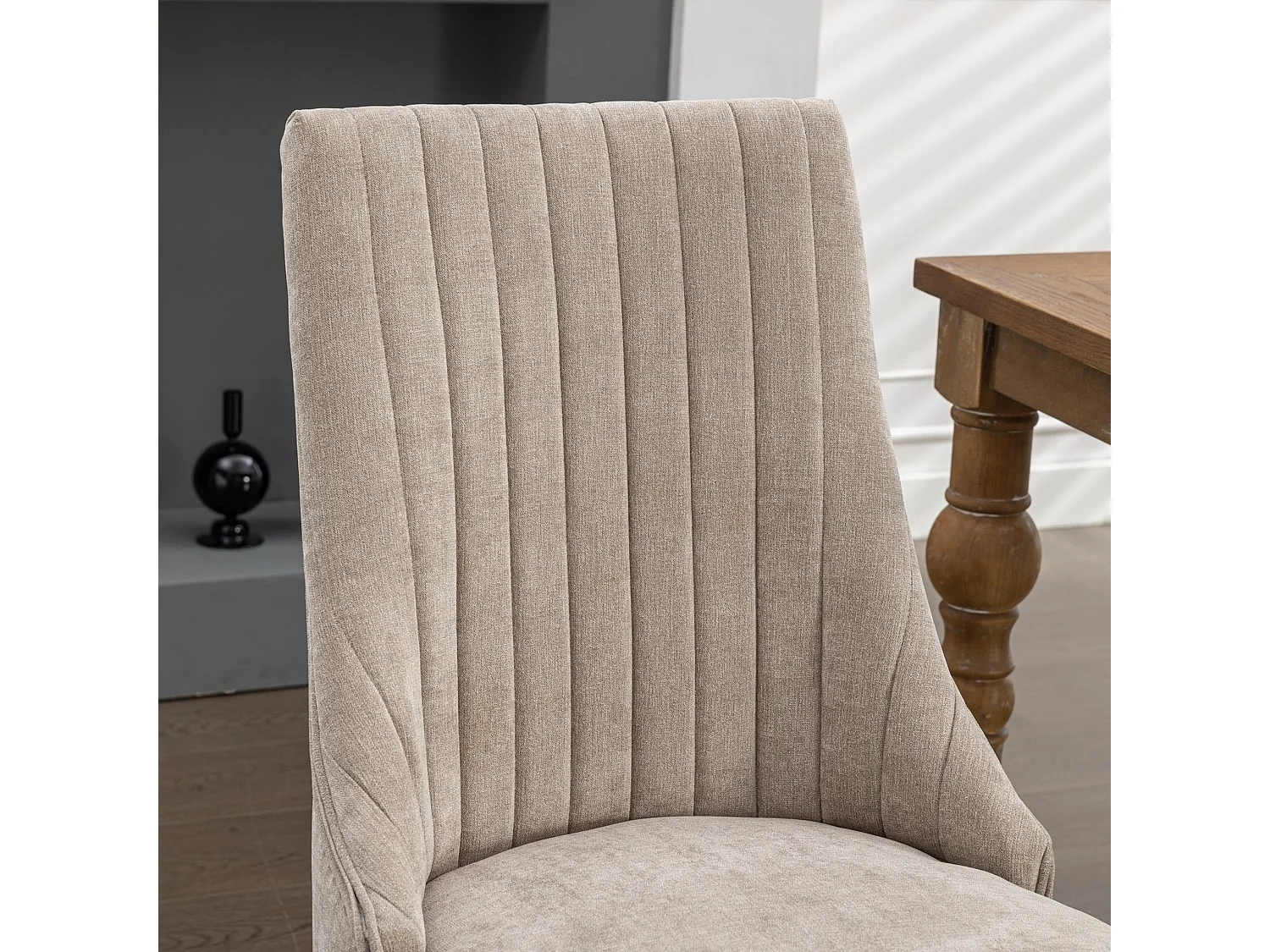 Set de 2 sillas de comedor modernas de chenilla con respaldo alto acanalado