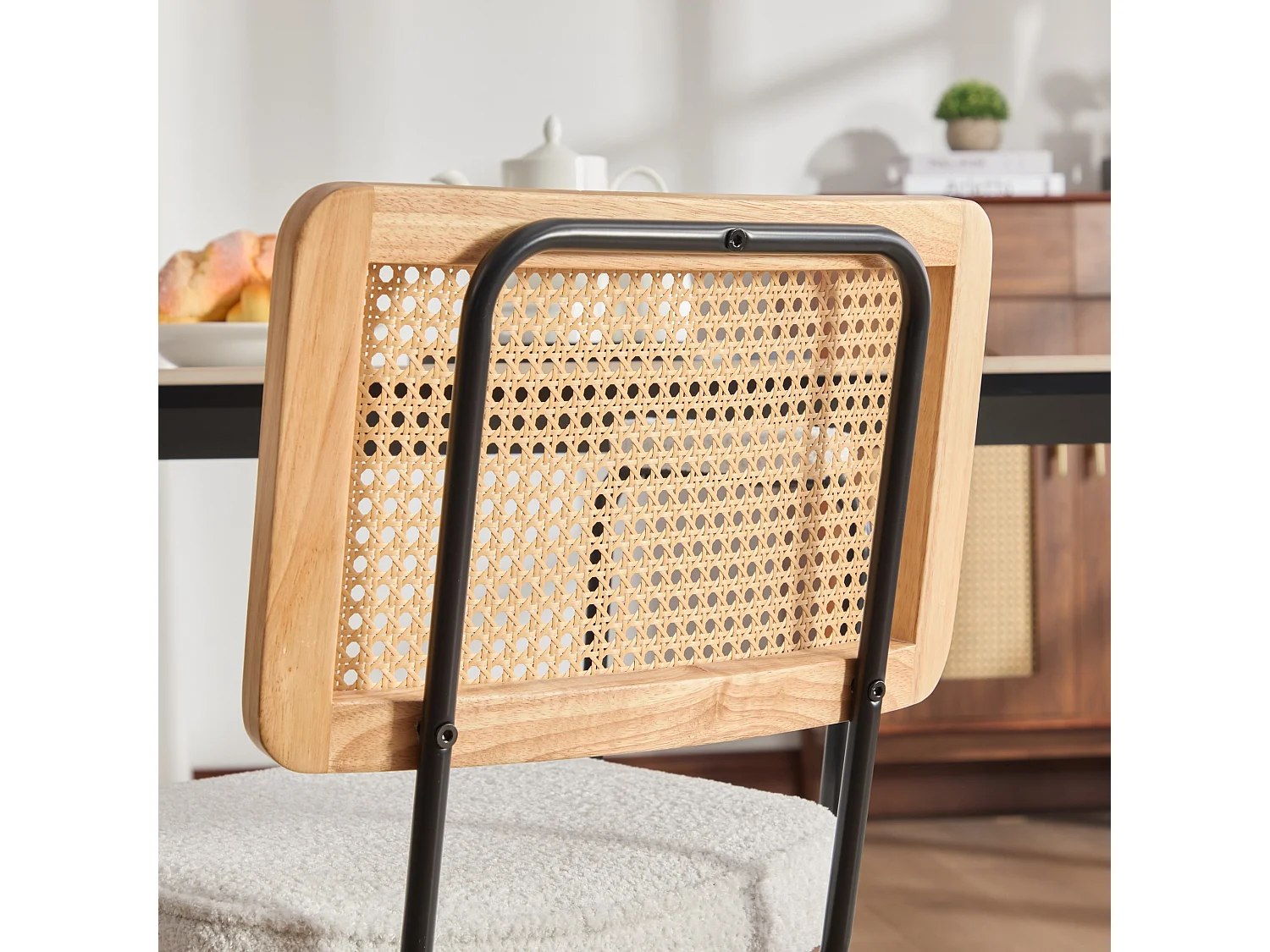 Set van 2 eetkamerstoelen met armleuningen en rugleuning in rotanlook
