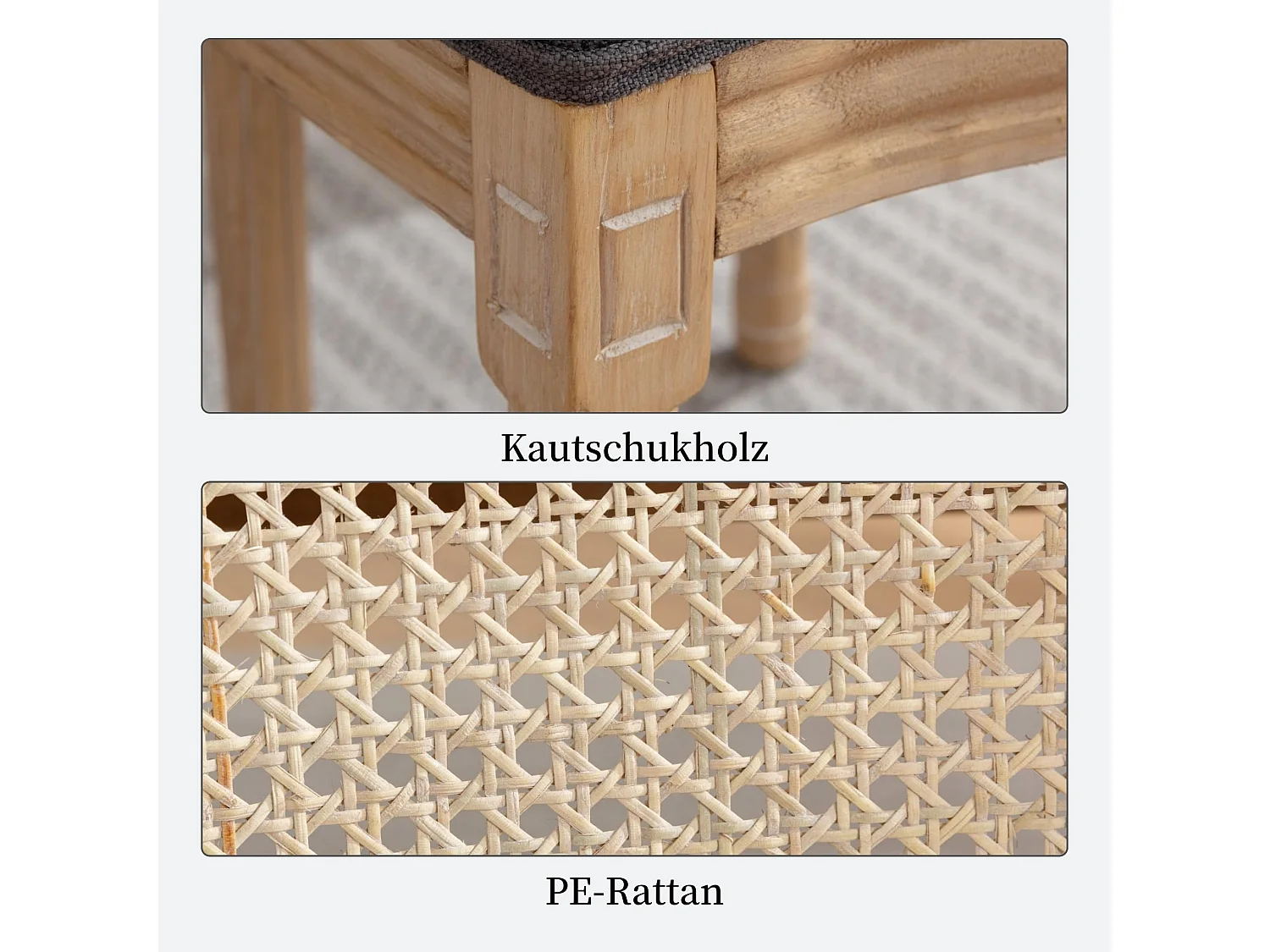 2er Set Esszimmerstuhl im Französischen Stil Küchenstühle aus Massivholz-Gestell, mit Rattan-Rückenlehne,  Polsterstuhl inkl. Leinenbezug Sitzfläche