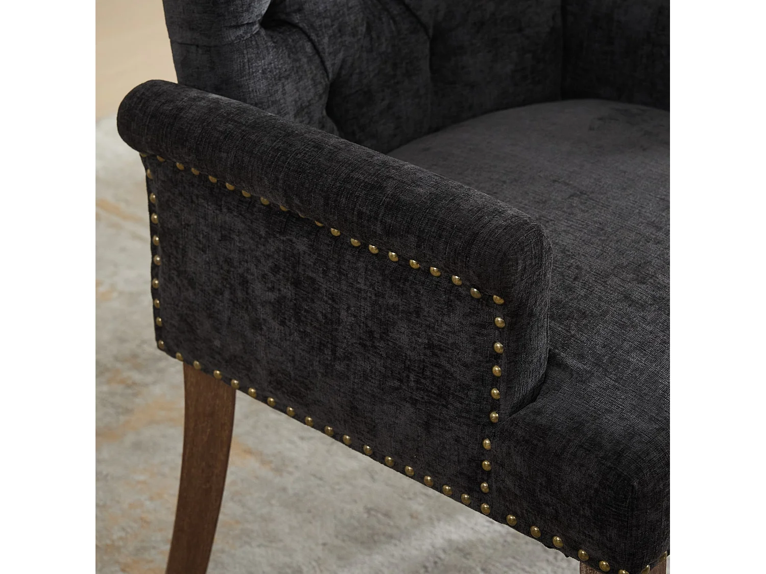 Chaise de salle à manger vintage avec accoudoirs capitonnage et cadre bois