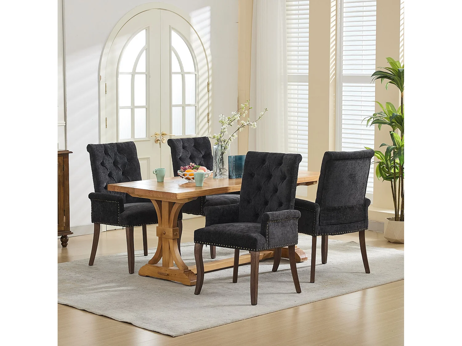 Chaise de salle à manger vintage avec accoudoirs capitonnage et cadre bois