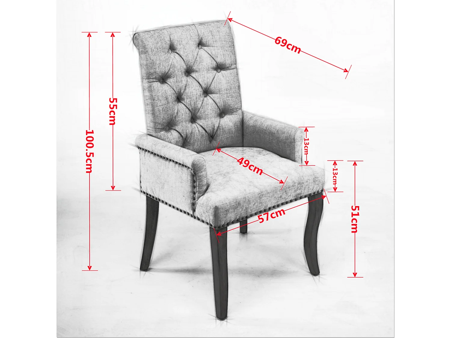 Chaise de salle à manger vintage avec accoudoirs capitonnage et cadre bois