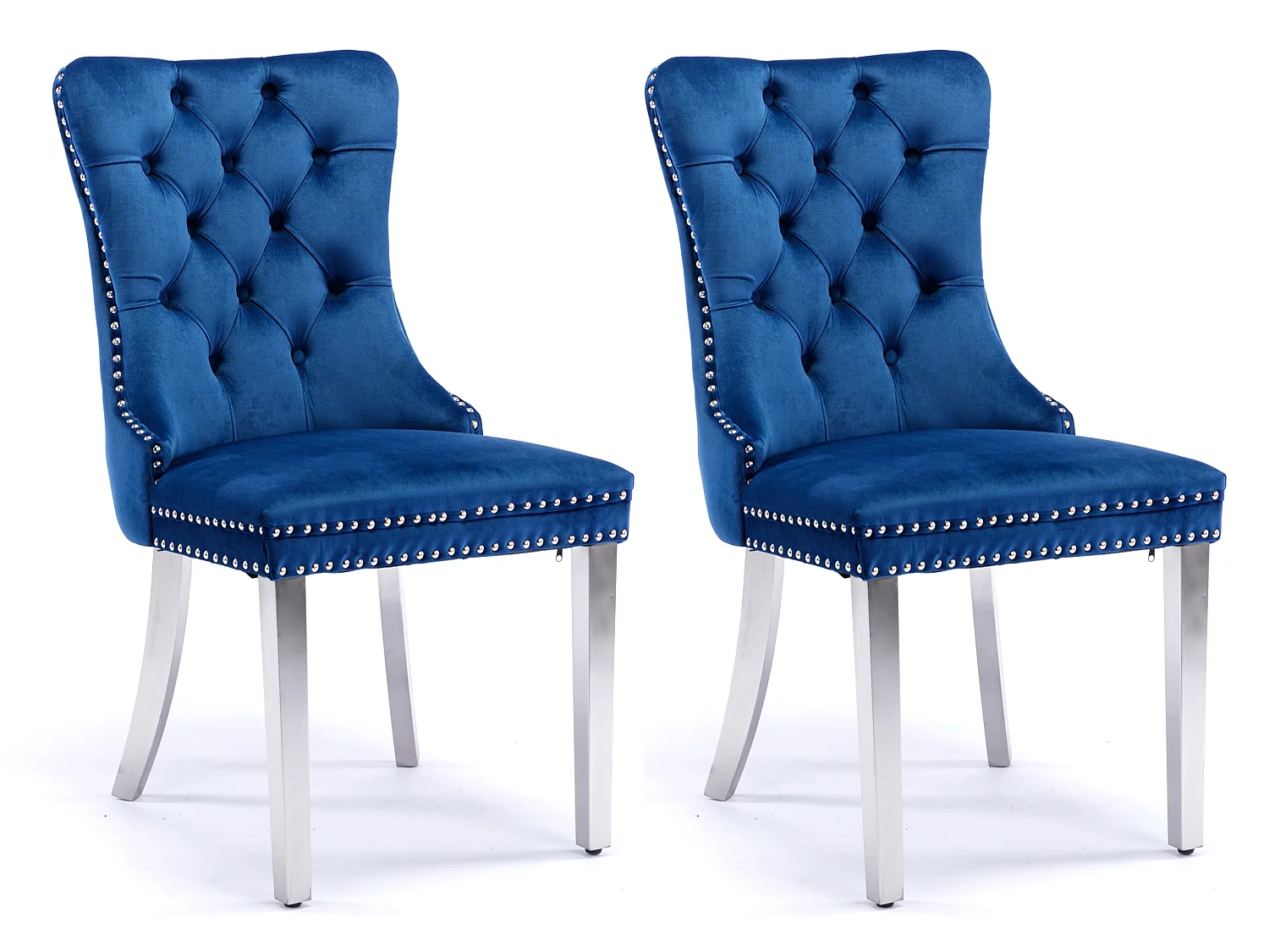 Set van 2 fluwelen eetkamerstoelen in Franse luxestijl met gecapitonneerde rug