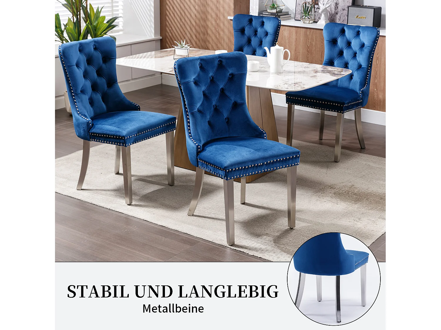 Set van 2 fluwelen eetkamerstoelen in Franse luxestijl met gecapitonneerde rug