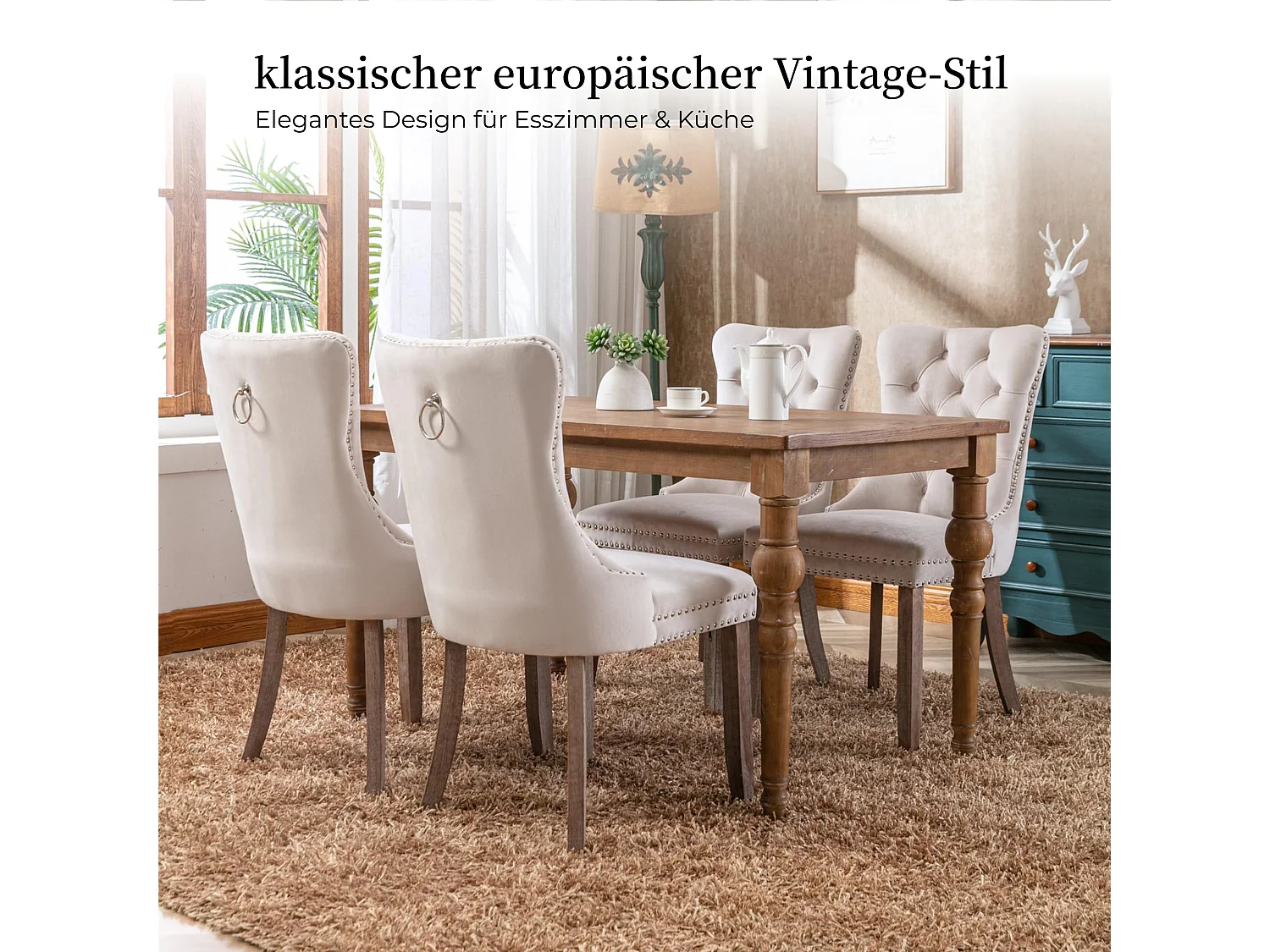 Esszimmerstühle 2er-Set Küchenstuhl Samtbezug, Holzfüße mit Verstellbaren Schrauben, Polsterstuhl mit Ringgriff, Niete und Knopf-Rückenlehne