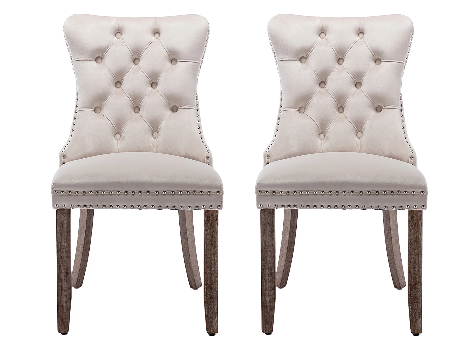 Set van 2 fluwelen eetkamerstoelen met hoge rugleuning en knoopdetails