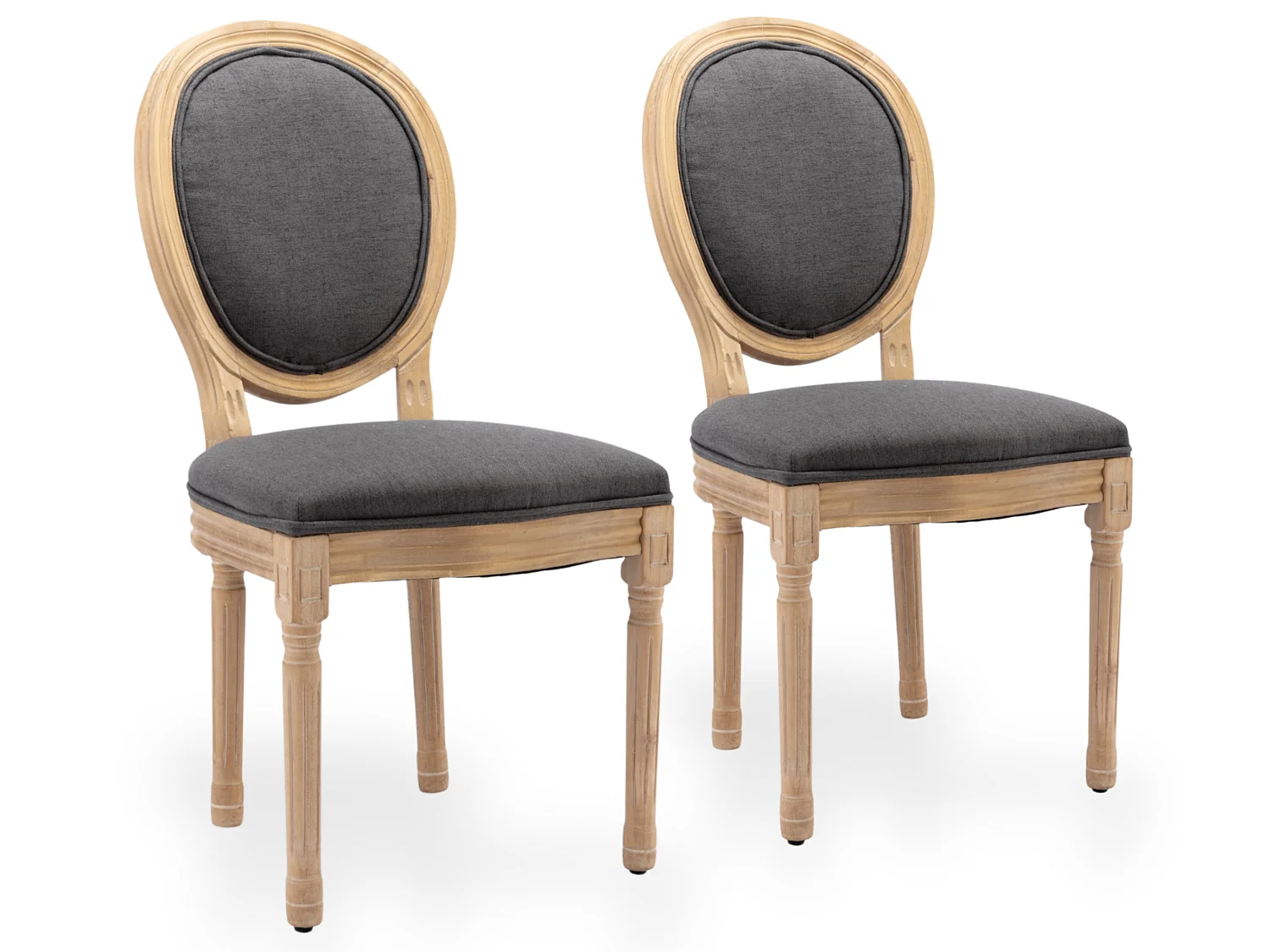 Chaises de Salle à Manger Design Français Ensemble de 2 avec Structure en Bois Massif, Dossier Ovale, Revêtement en Lin