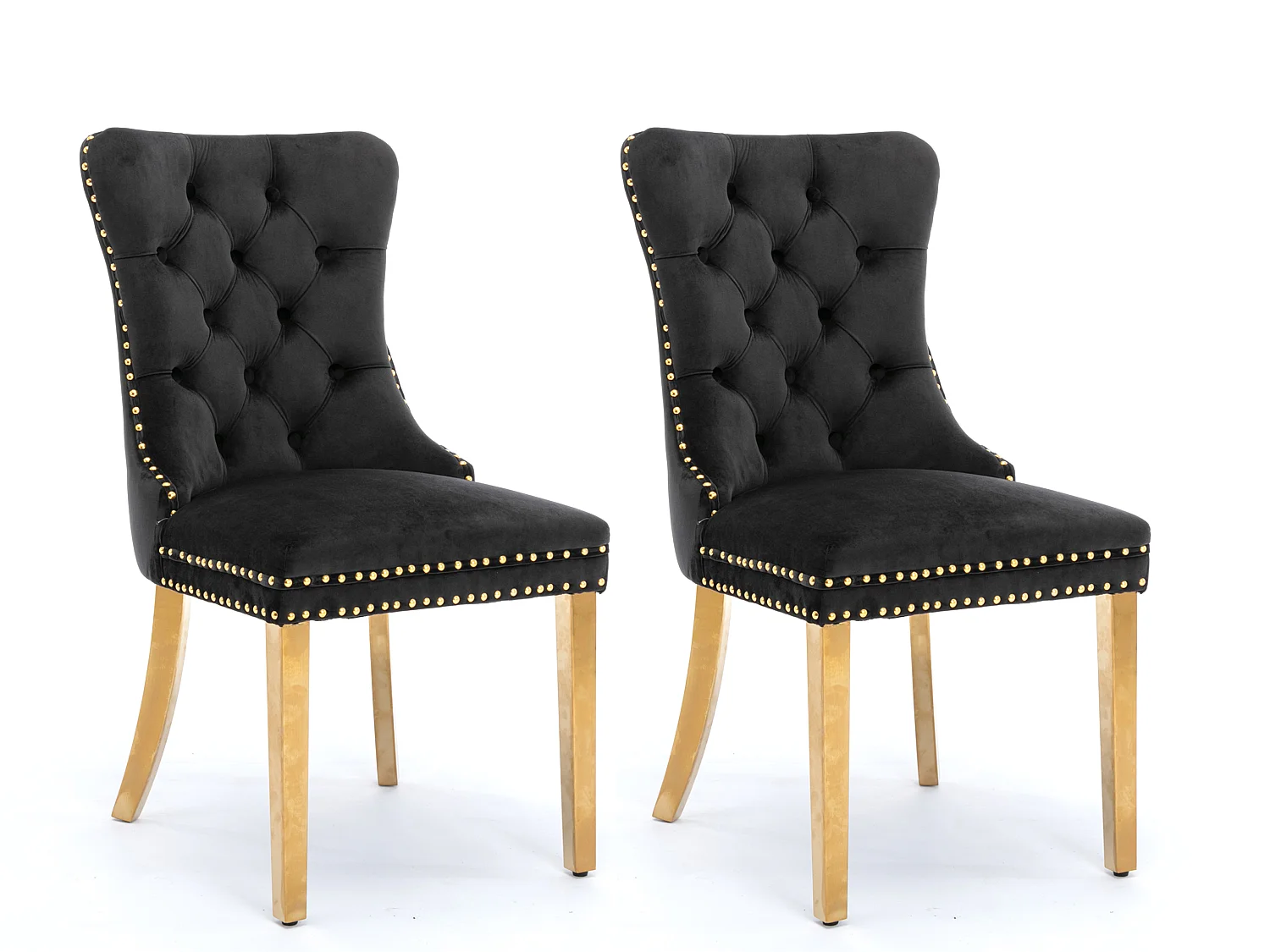 Set van 2 fluwelen eetkamerstoelen in Franse luxestijl met gecapitonneerde rug