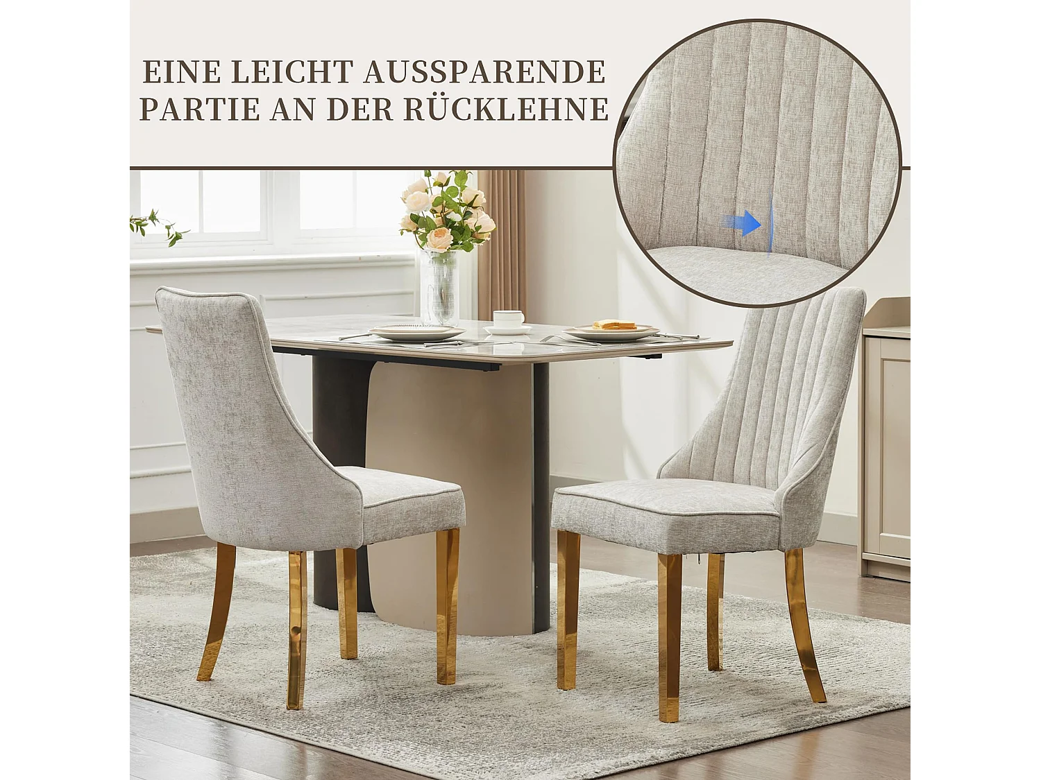 Esszimmerstühle 2er Set mit Chenille-Bezug, moderner Küchenstuhl mit geschwungenen Füßen und verstellbaren Fußpads, für Esszimmer, Küche und Schlafzimmer