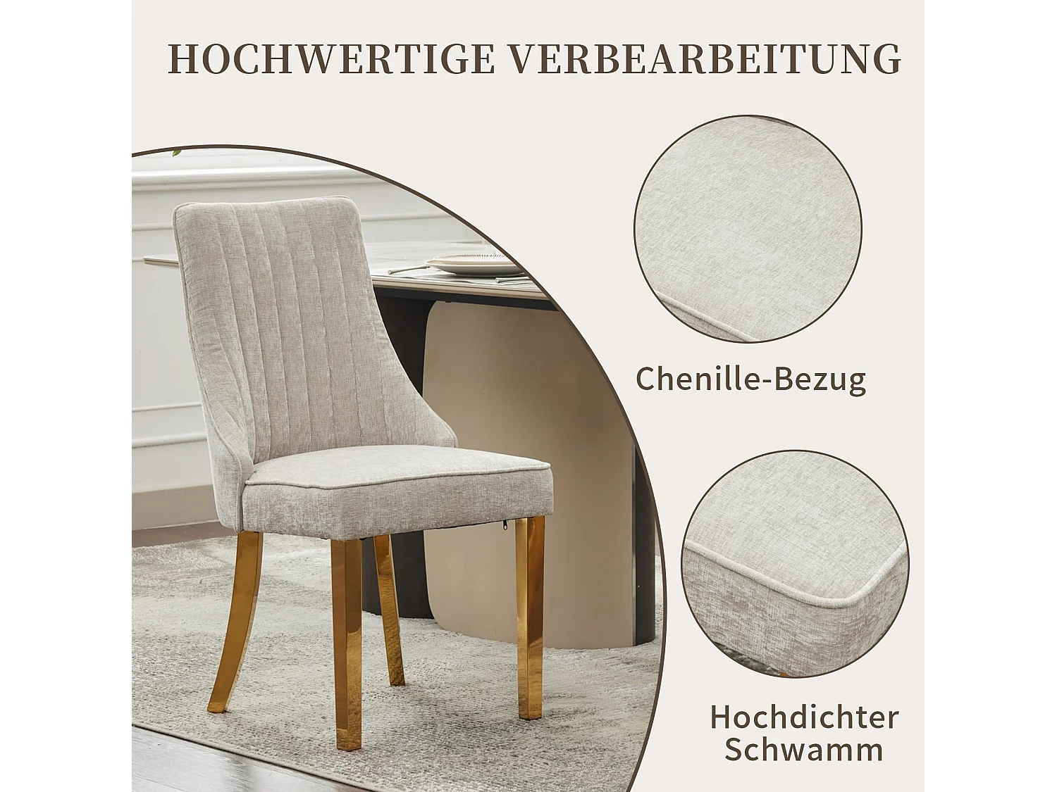 Esszimmerstühle 2er Set mit Chenille-Bezug, moderner Küchenstuhl mit geschwungenen Füßen und verstellbaren Fußpads, für Esszimmer, Küche und Schlafzimmer