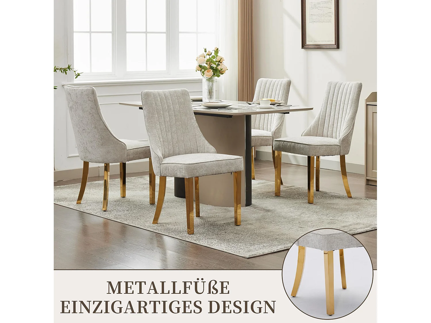 Esszimmerstühle 2er Set mit Chenille-Bezug, moderner Küchenstuhl mit geschwungenen Füßen und verstellbaren Fußpads, für Esszimmer, Küche und Schlafzimmer