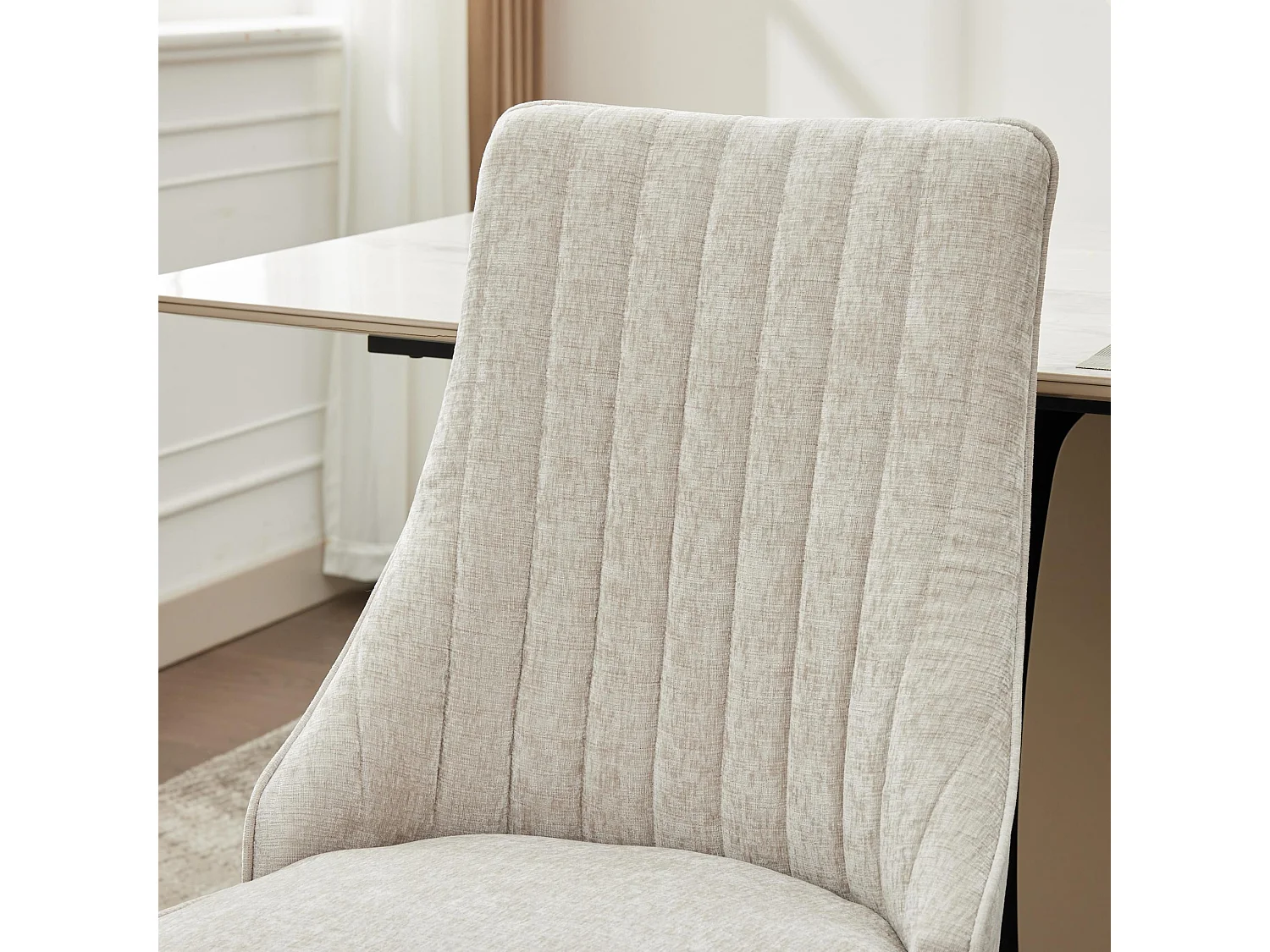 Lot de 2 chaises de salle à manger modernes en chenille avec haut dossier rainuré