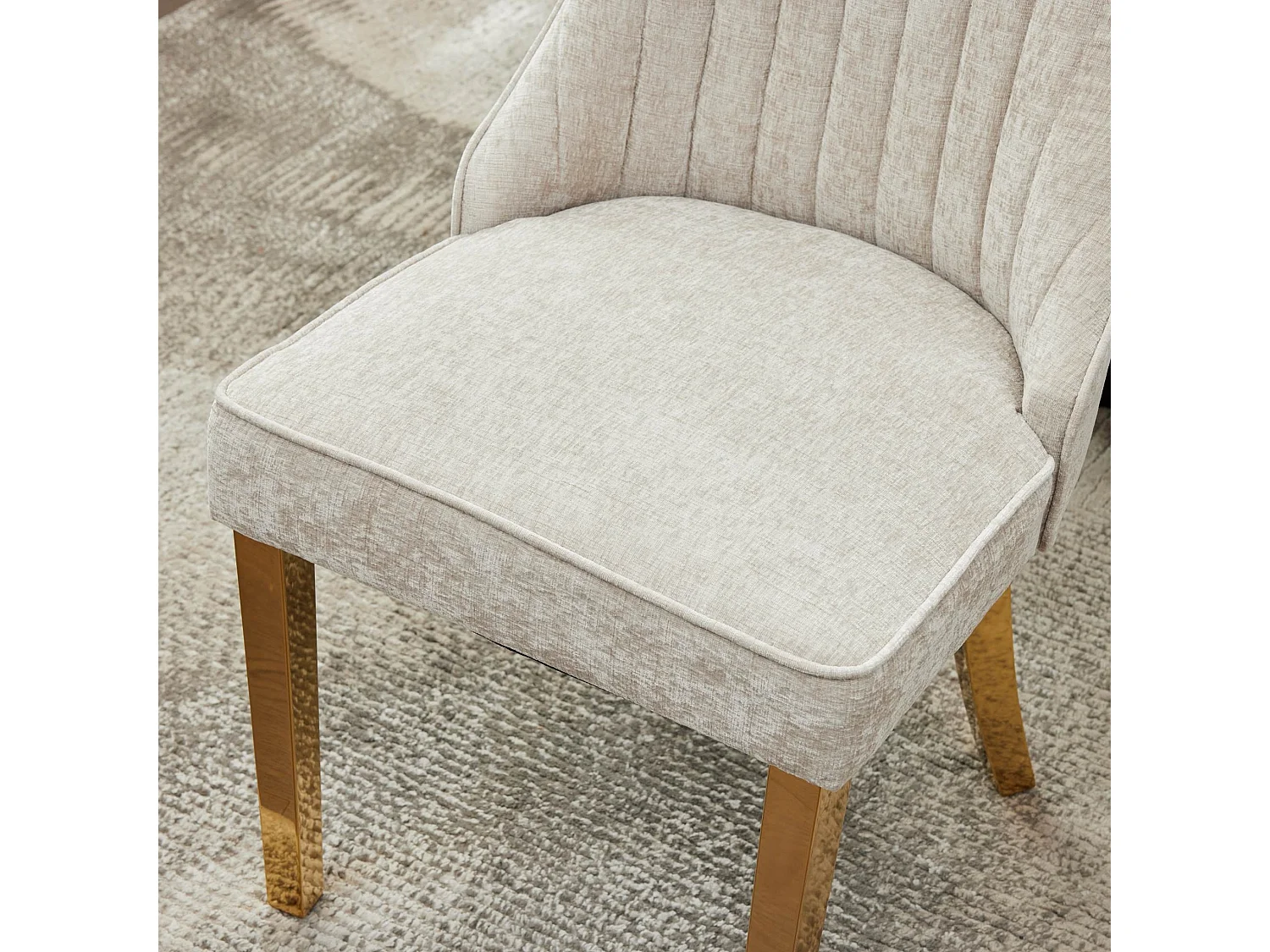 Lot de 2 chaises de salle à manger modernes en chenille avec haut dossier rainuré