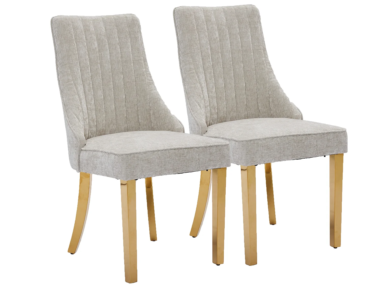 Lot de 2 chaises de salle à manger modernes en chenille avec haut dossier rainuré