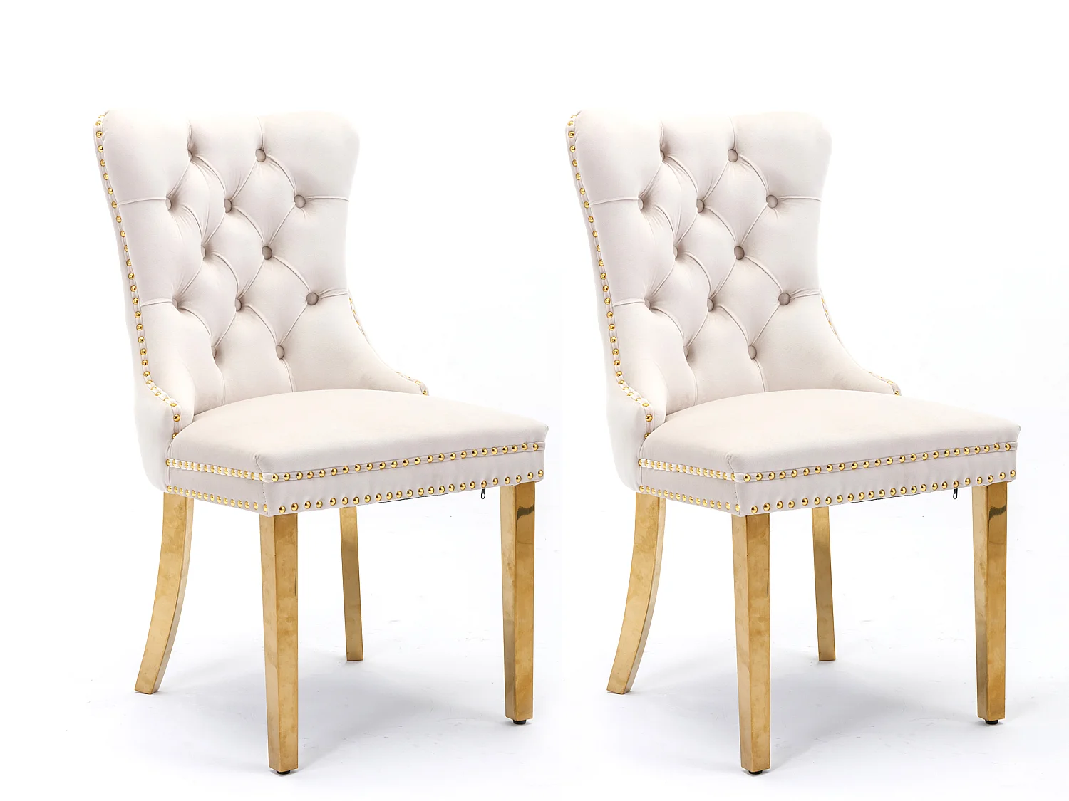 Set van 2 fluwelen eetkamerstoelen in Franse luxestijl met gecapitonneerde rug