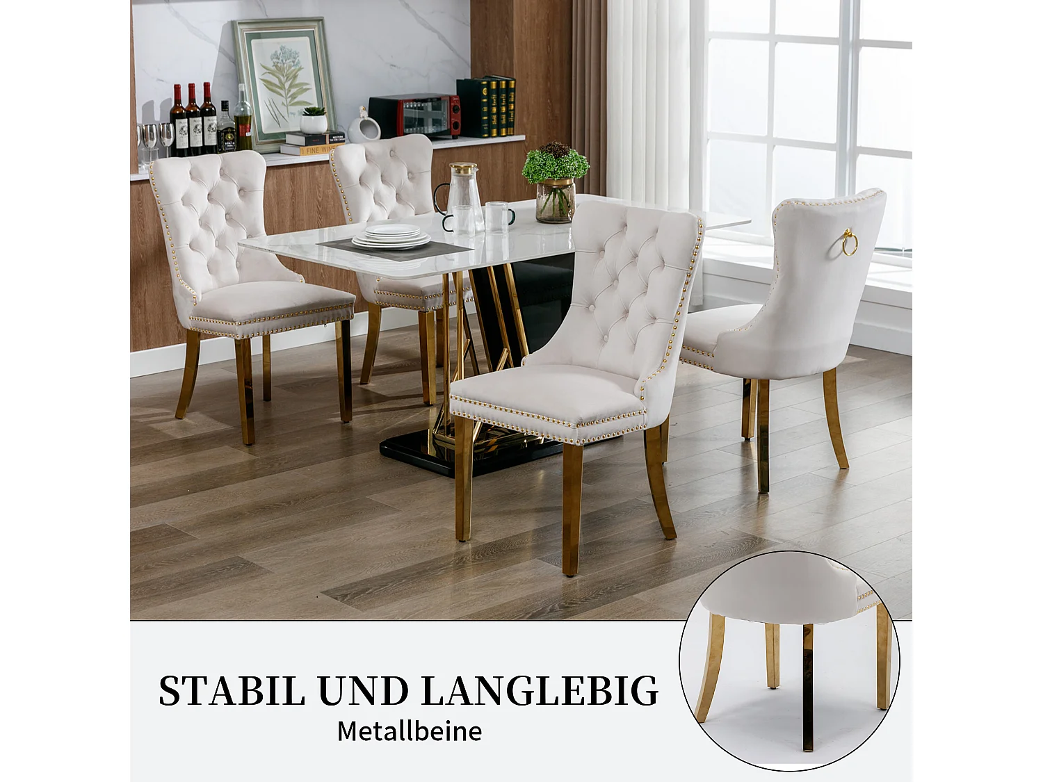 Set van 2 fluwelen eetkamerstoelen in Franse luxestijl met gecapitonneerde rug