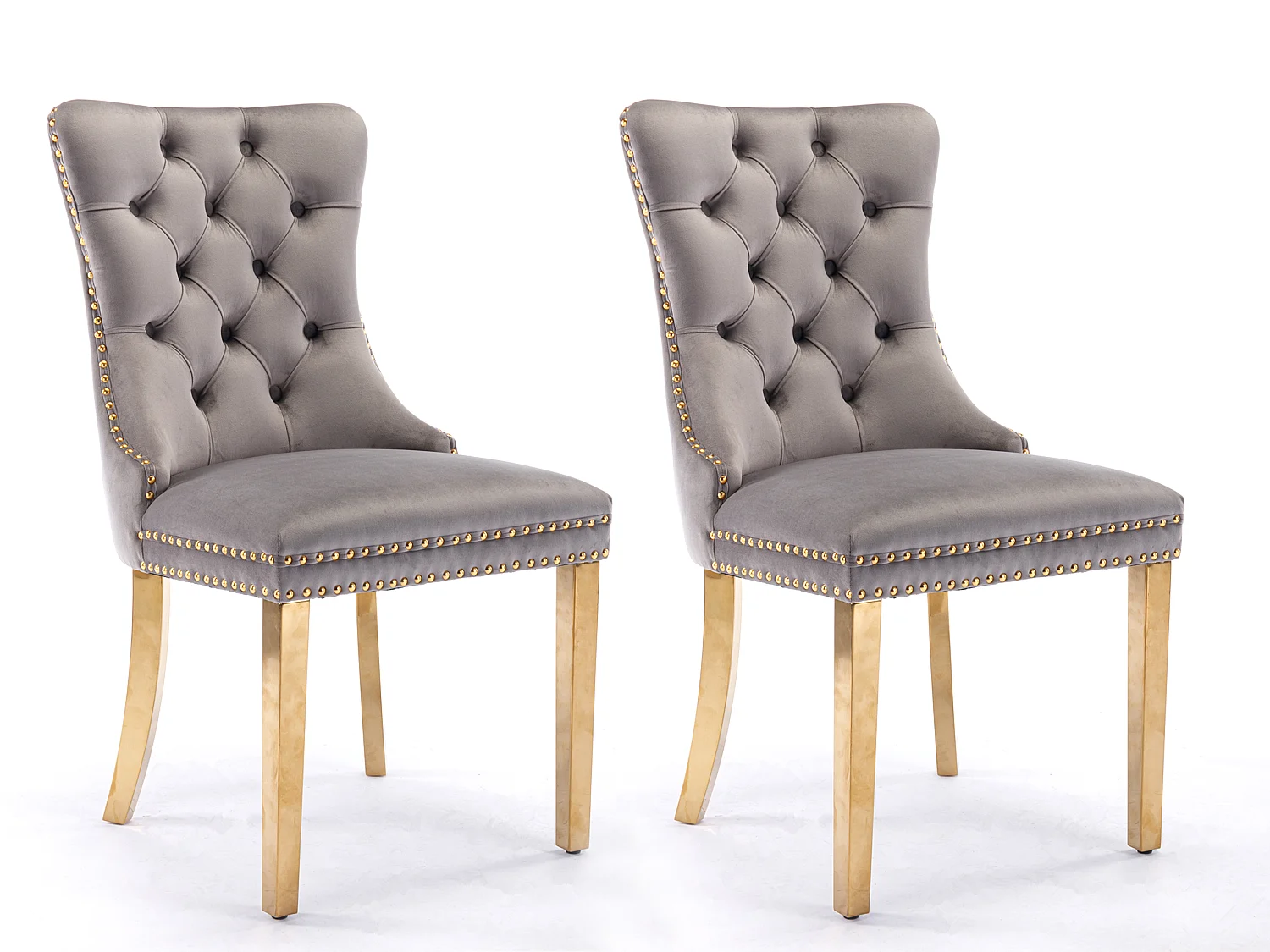 Set van 2 fluwelen eetkamerstoelen in Franse luxestijl met gecapitonneerde rug