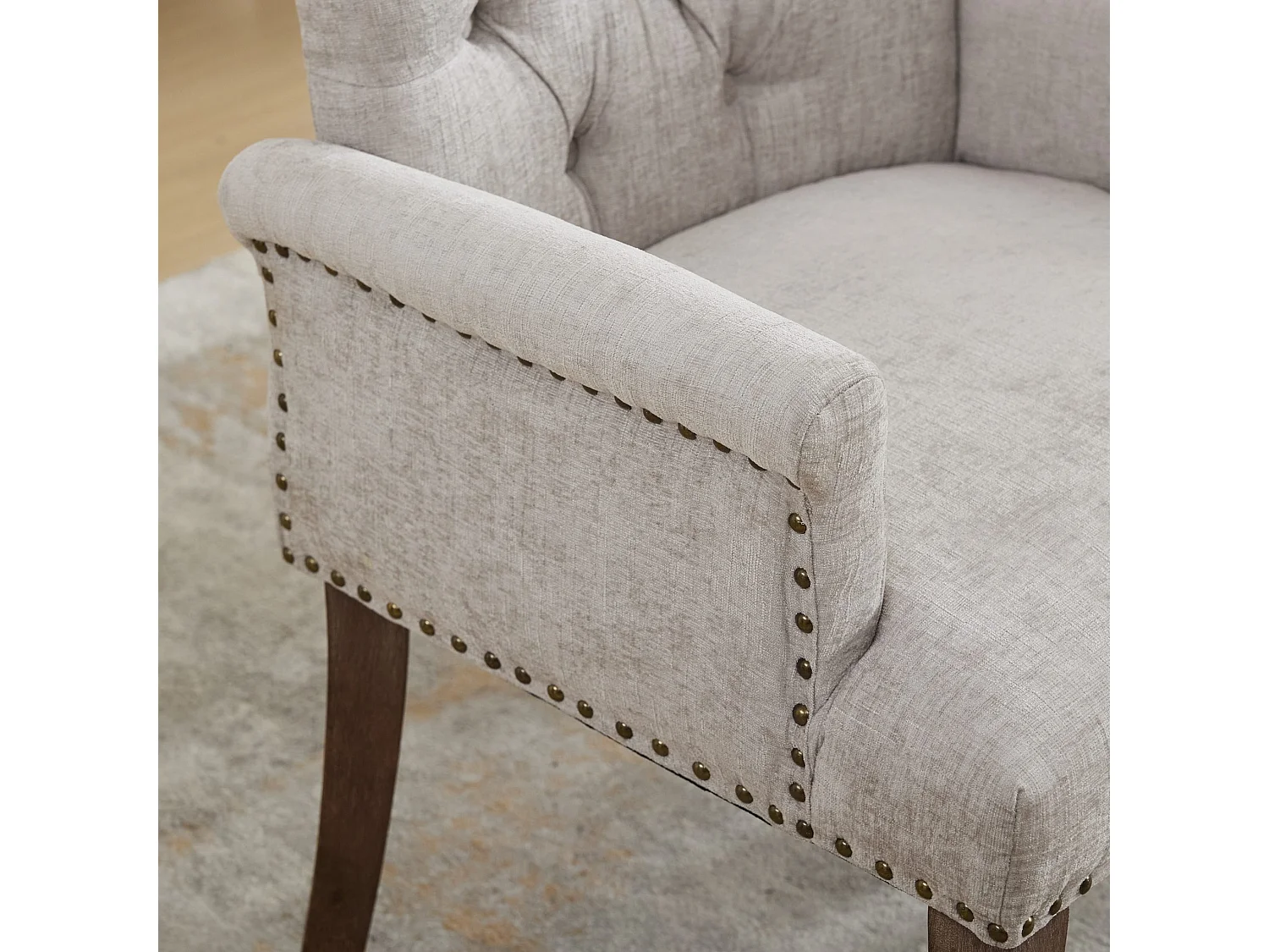Chaise de salle à manger vintage avec accoudoirs capitonnage et cadre bois