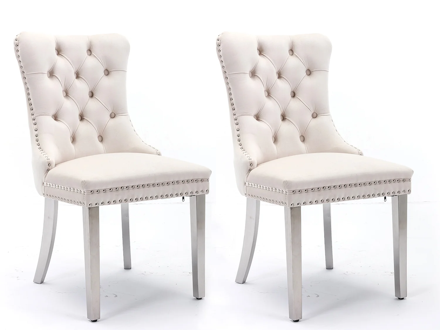 Set van 2 fluwelen eetkamerstoelen in Franse luxestijl met gecapitonneerde rug