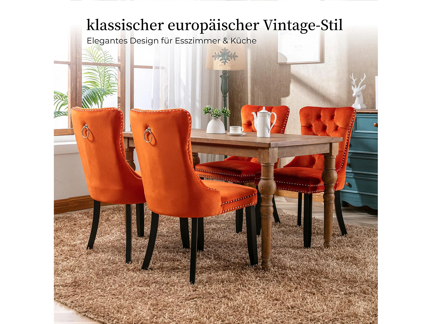 Esszimmerstühle 2er-Set Küchenstuhl Samtbezug, Holzfüße mit Verstellbaren Schrauben, Polsterstuhl mit Ringgriff, Niete und Knopf-Rückenlehne