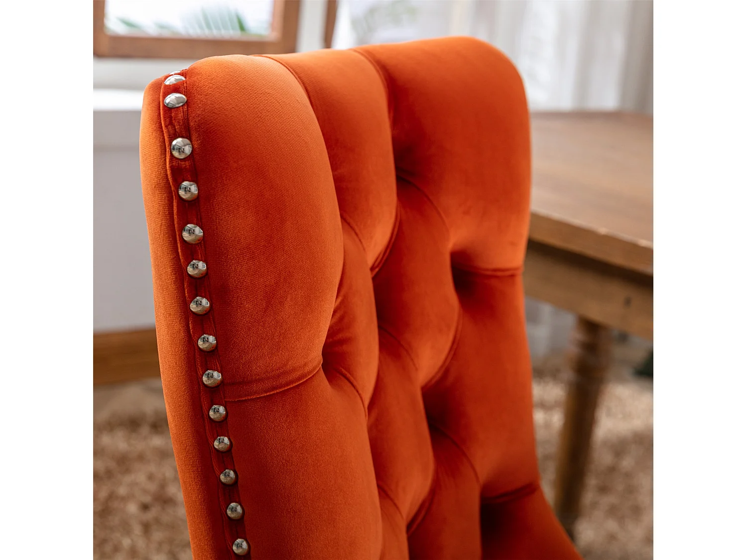 Set van 2 fluwelen eetkamerstoelen met hoge rugleuning en knoopdetails