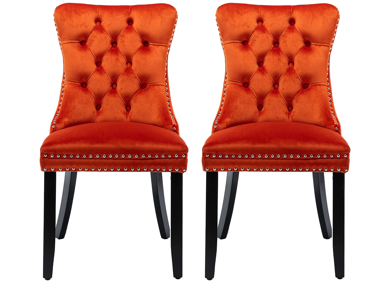 Set van 2 fluwelen eetkamerstoelen met hoge rugleuning en knoopdetails