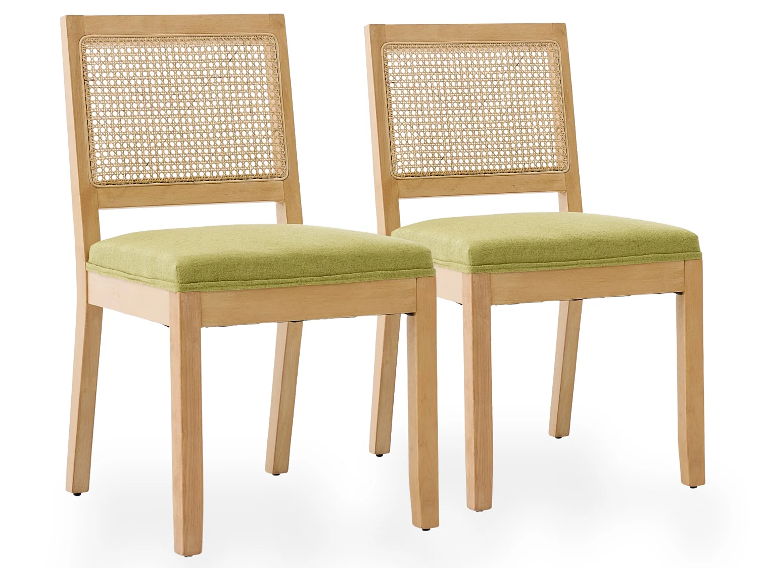 Set van 2 eetkamerstoelen met cane rugleuning en naturel houten frame