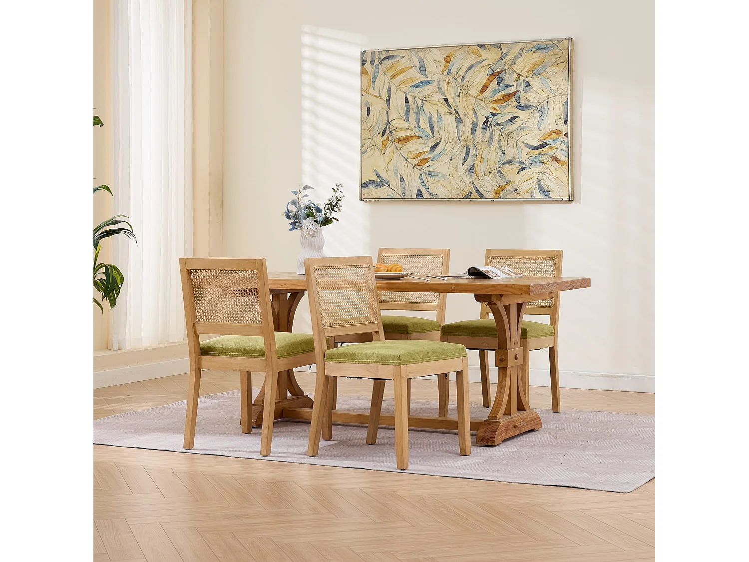 Set van 2 eetkamerstoelen met cane rugleuning en naturel houten frame
