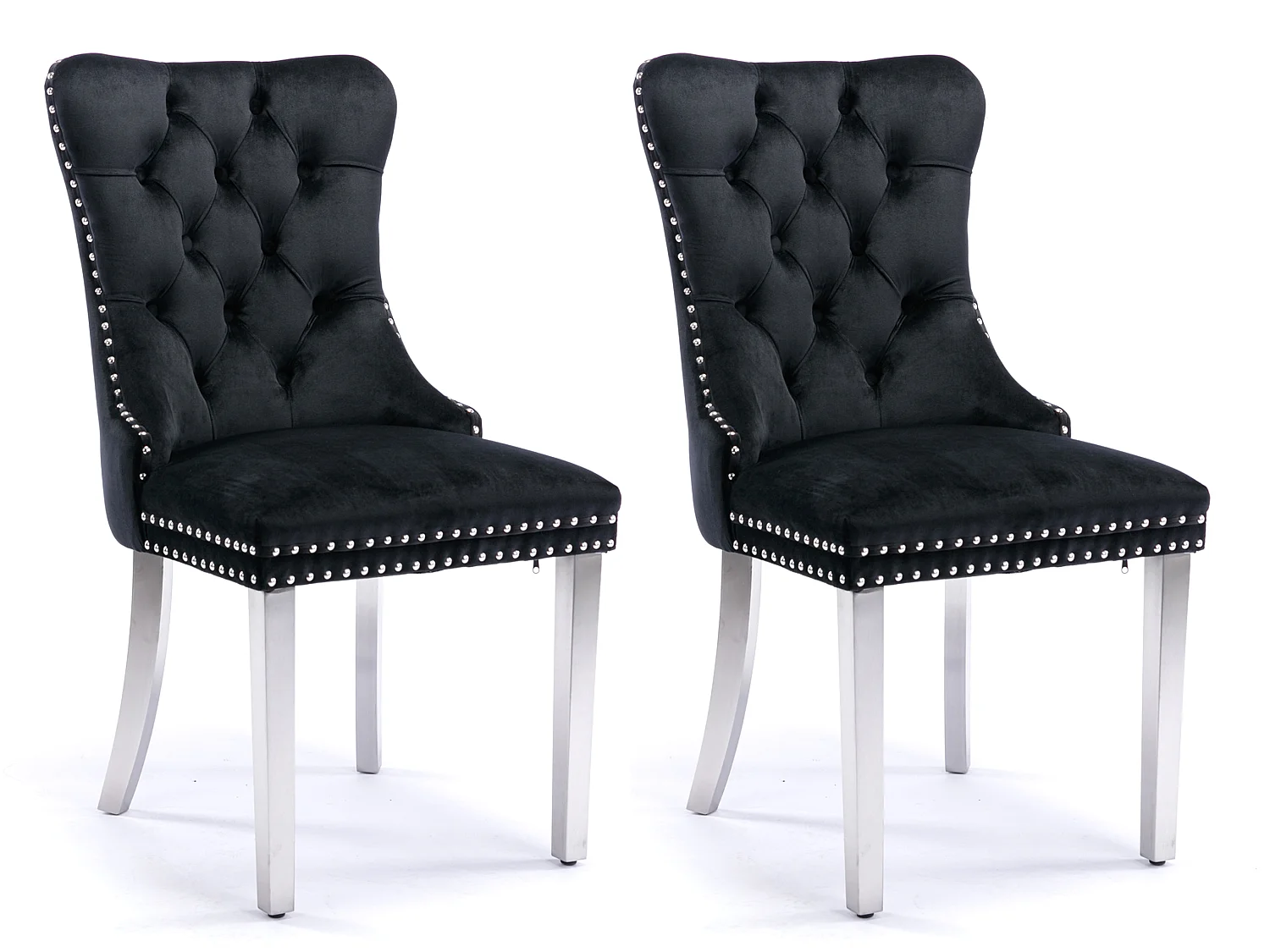 Set van 2 fluwelen eetkamerstoelen in Franse luxestijl met gecapitonneerde rug