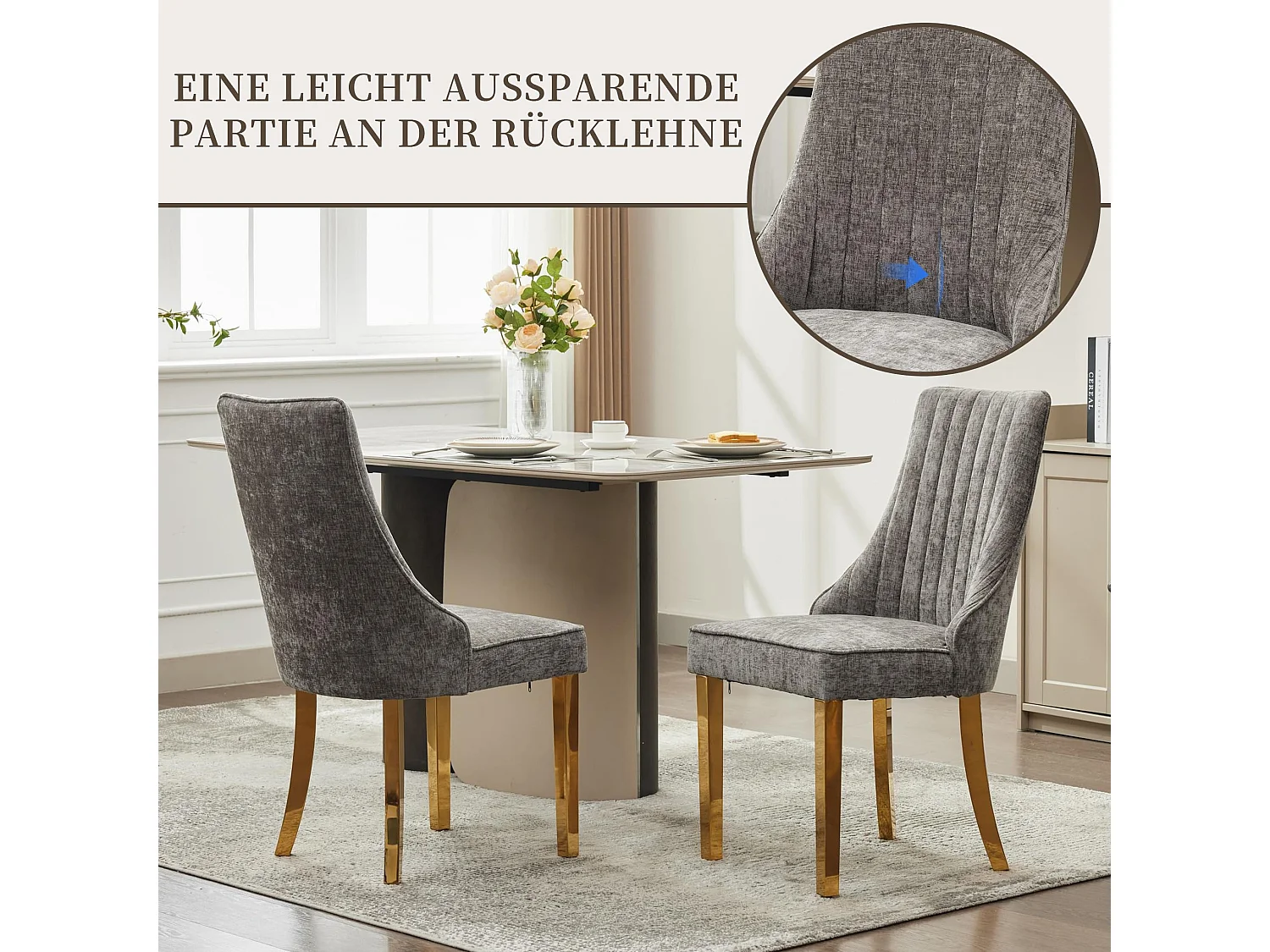 Esszimmerstühle 2er Set mit Chenille-Bezug, moderner Küchenstuhl mit geschwungenen Füßen und verstellbaren Fußpads, für Esszimmer, Küche und Schlafzimmer