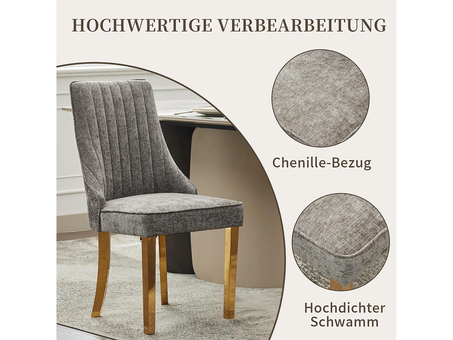 Esszimmerstühle 2er Set mit Chenille-Bezug, moderner Küchenstuhl mit geschwungenen Füßen und verstellbaren Fußpads, für Esszimmer, Küche und Schlafzimmer