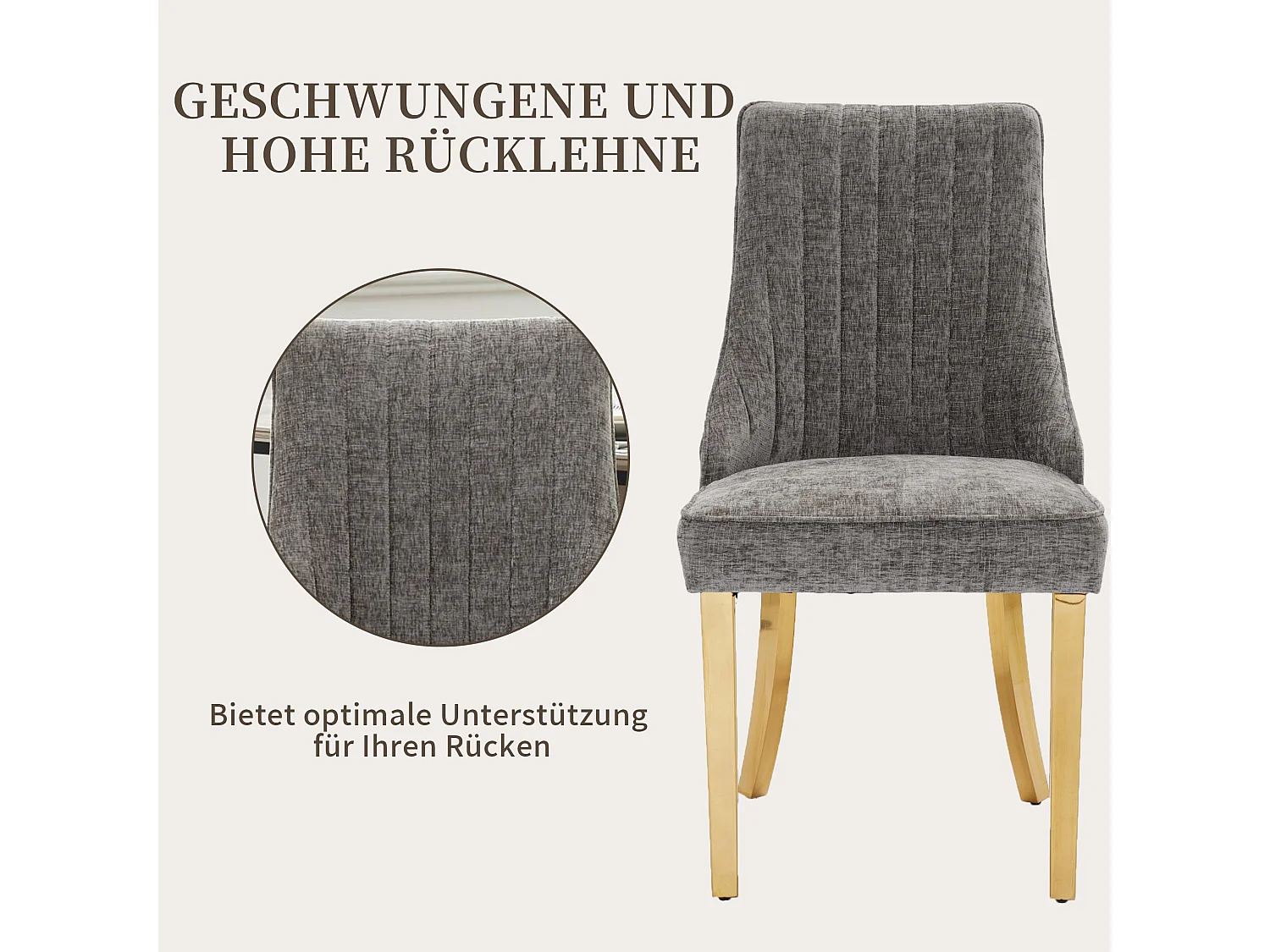 Esszimmerstühle 2er Set mit Chenille-Bezug, moderner Küchenstuhl mit geschwungenen Füßen und verstellbaren Fußpads, für Esszimmer, Küche und Schlafzimmer