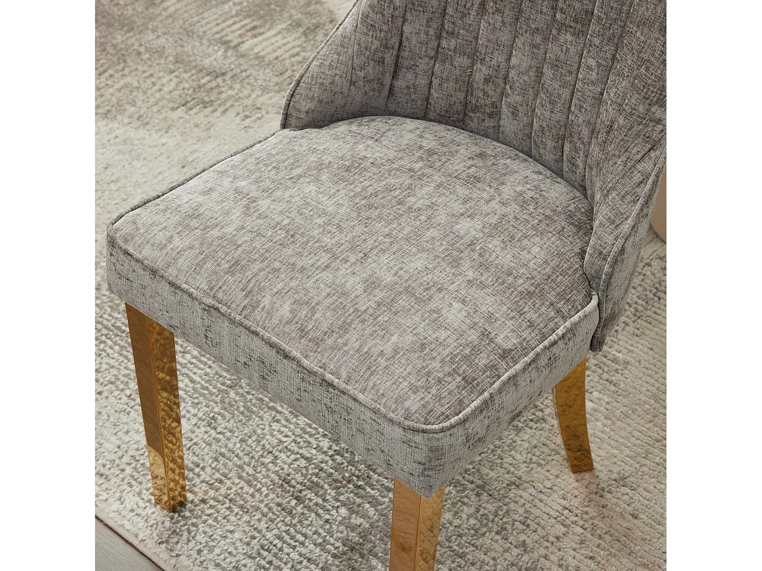 Lot de 2 chaises de salle à manger modernes en chenille avec haut dossier rainuré
