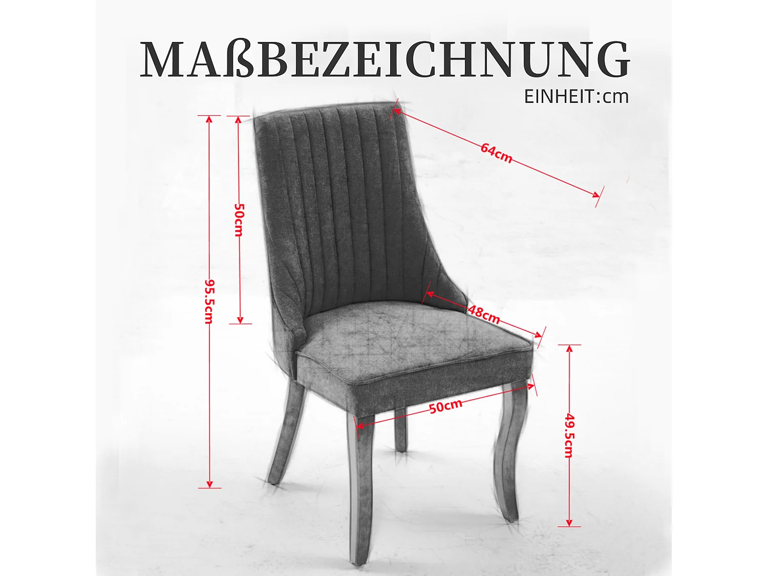 Lot de 2 chaises de salle à manger modernes en chenille avec haut dossier rainuré