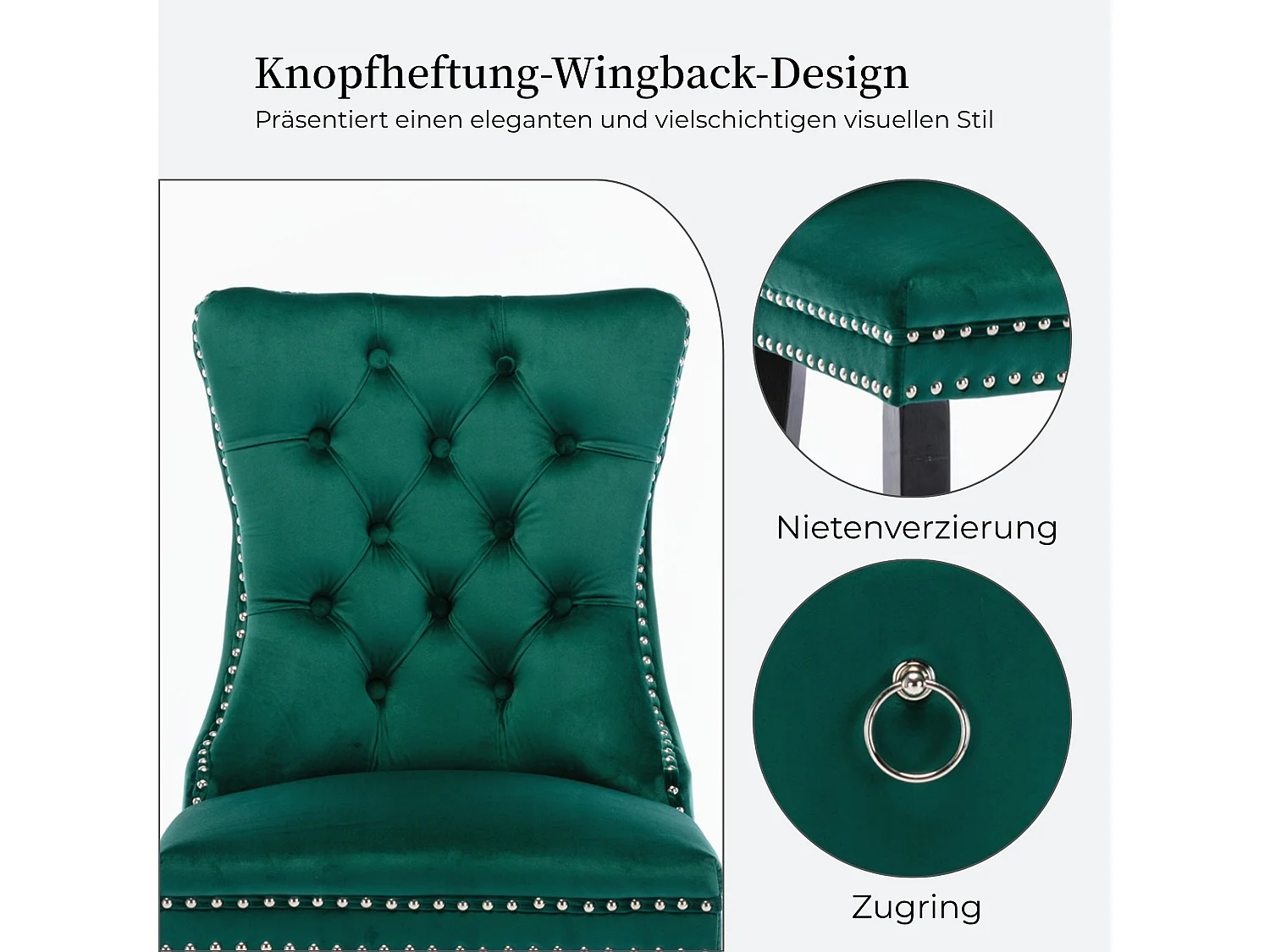 Set van 2 fluwelen eetkamerstoelen met hoge rugleuning en knoopdetails